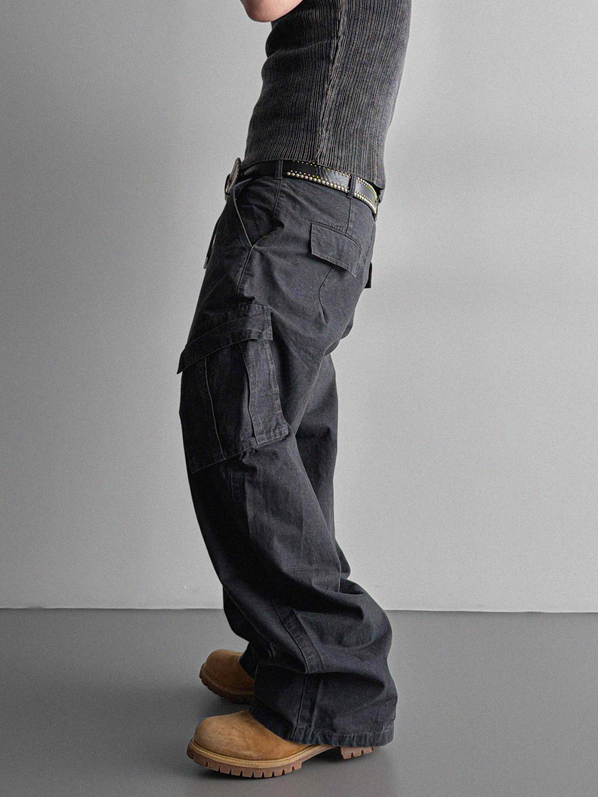 Dyed ripstop cargo curved pants