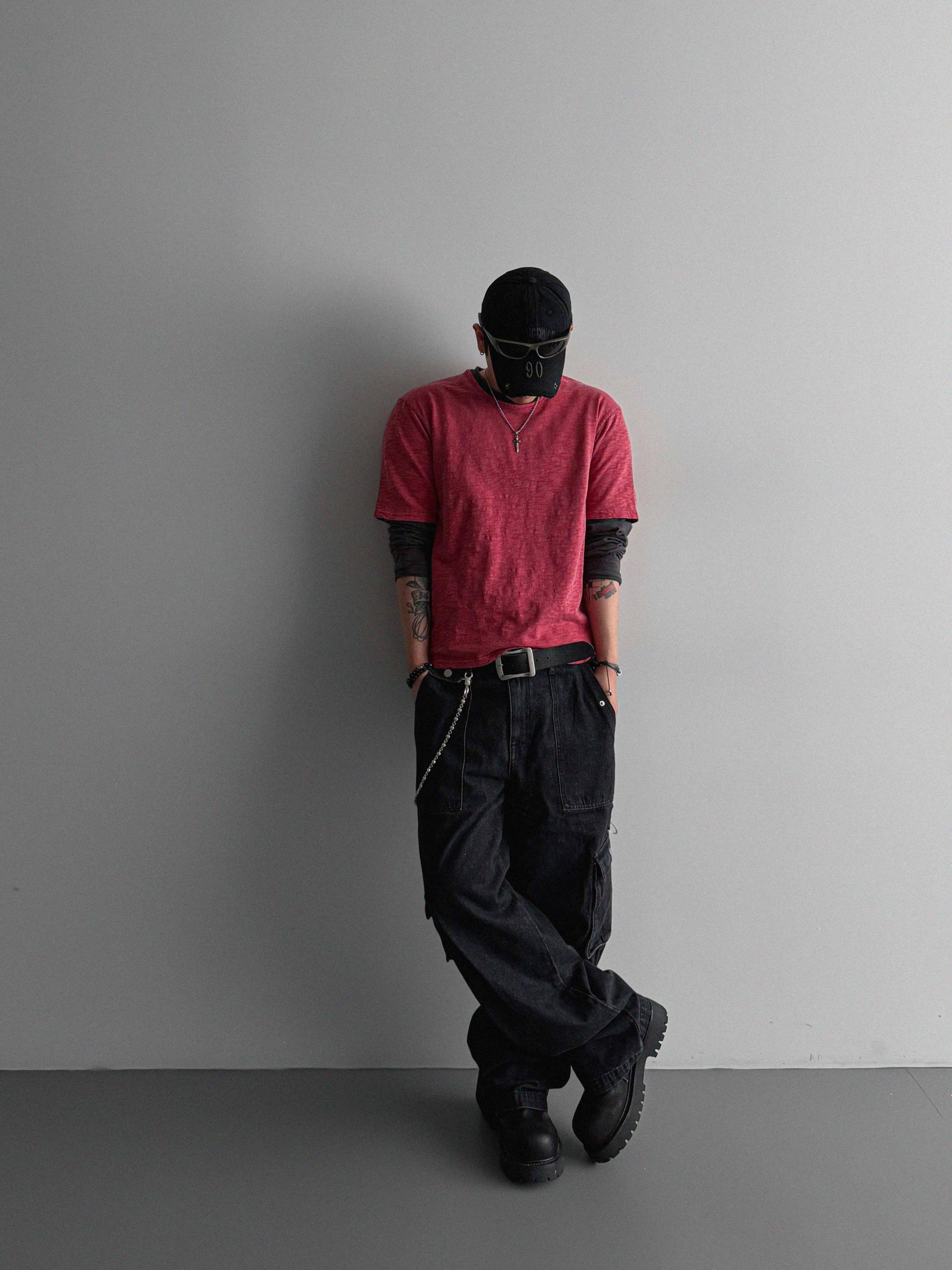 Unbalanced cargo denim pants