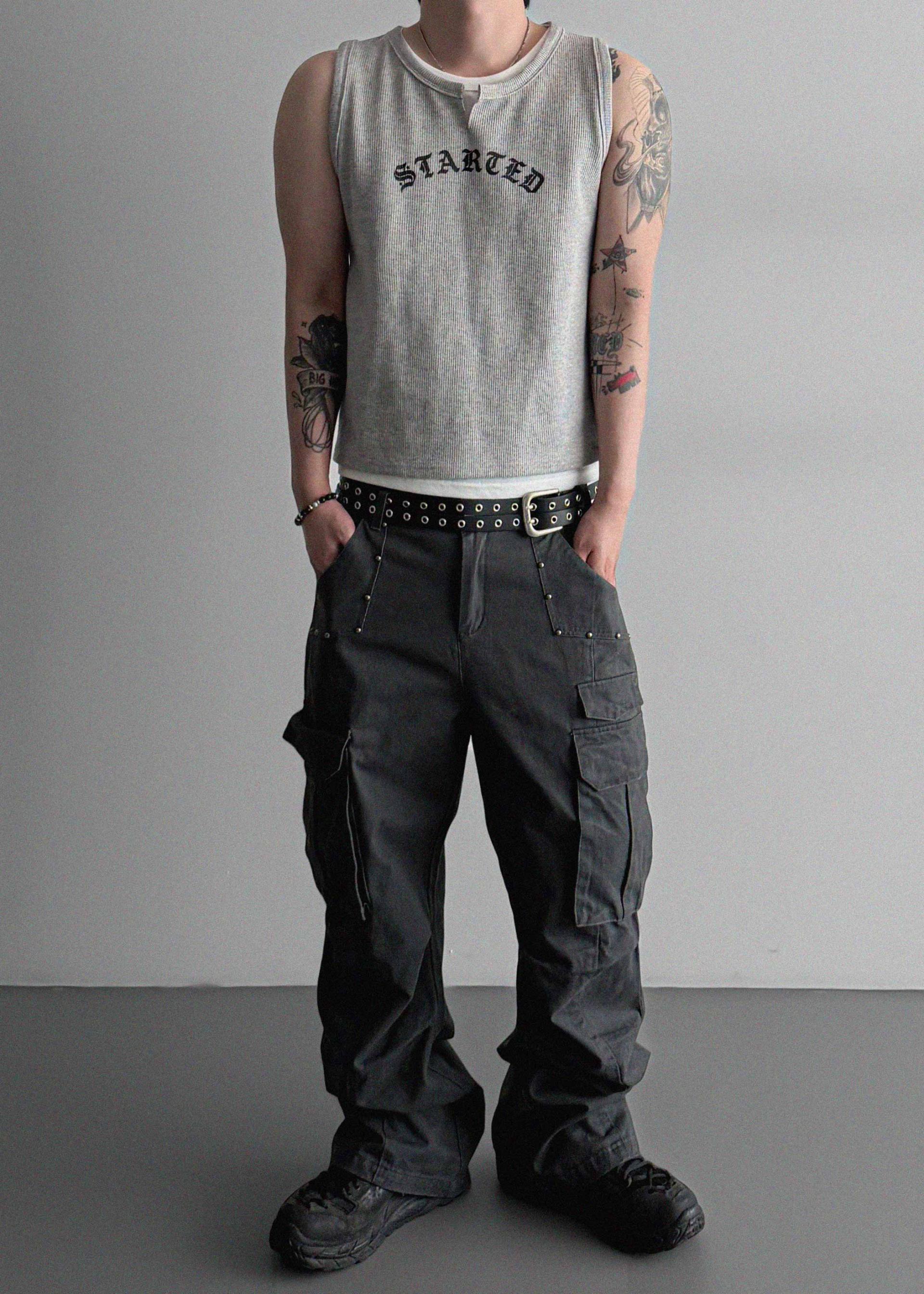 Lettering layer waffle crop sleeveless