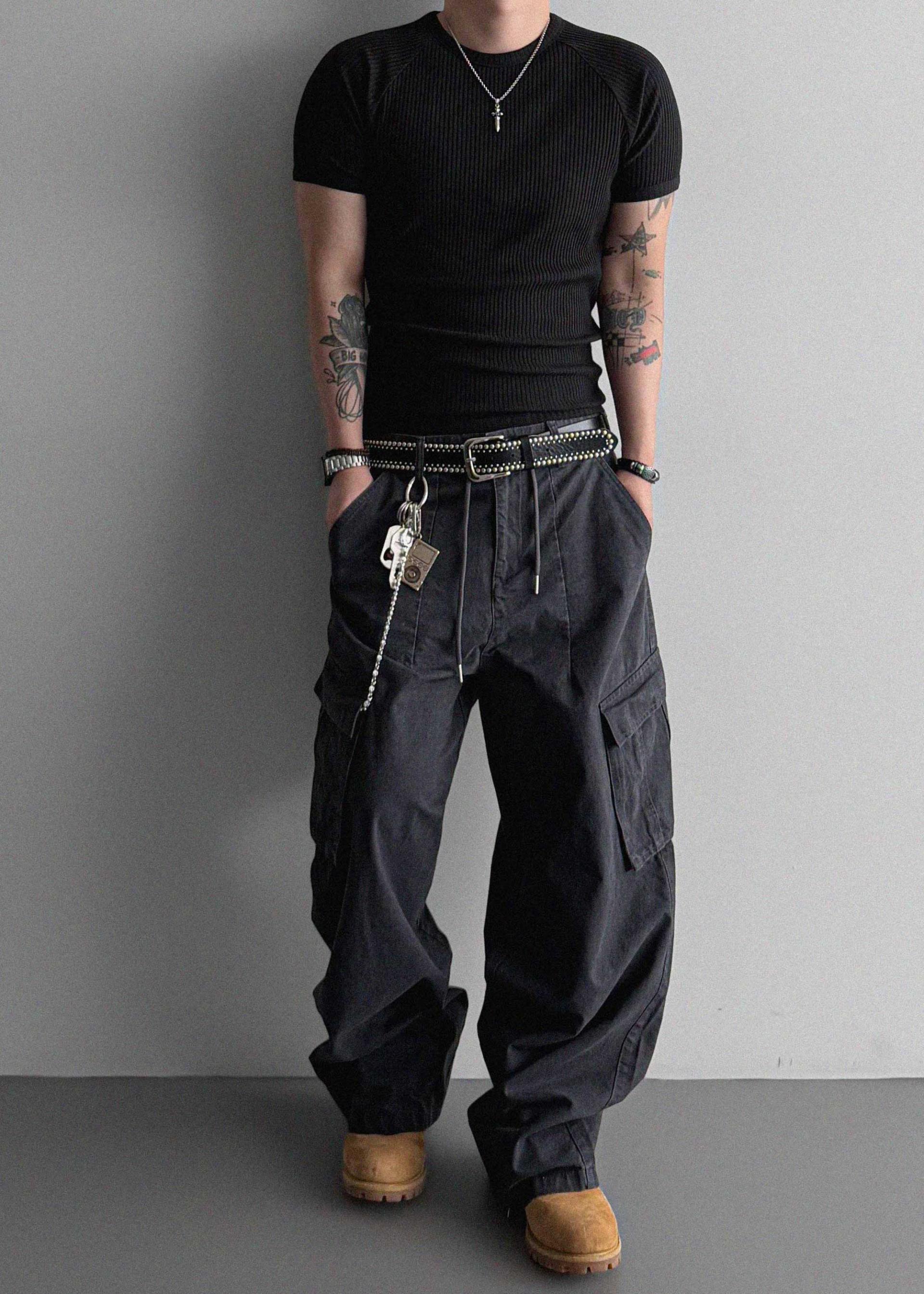 Dyed ripstop cargo curved pants
