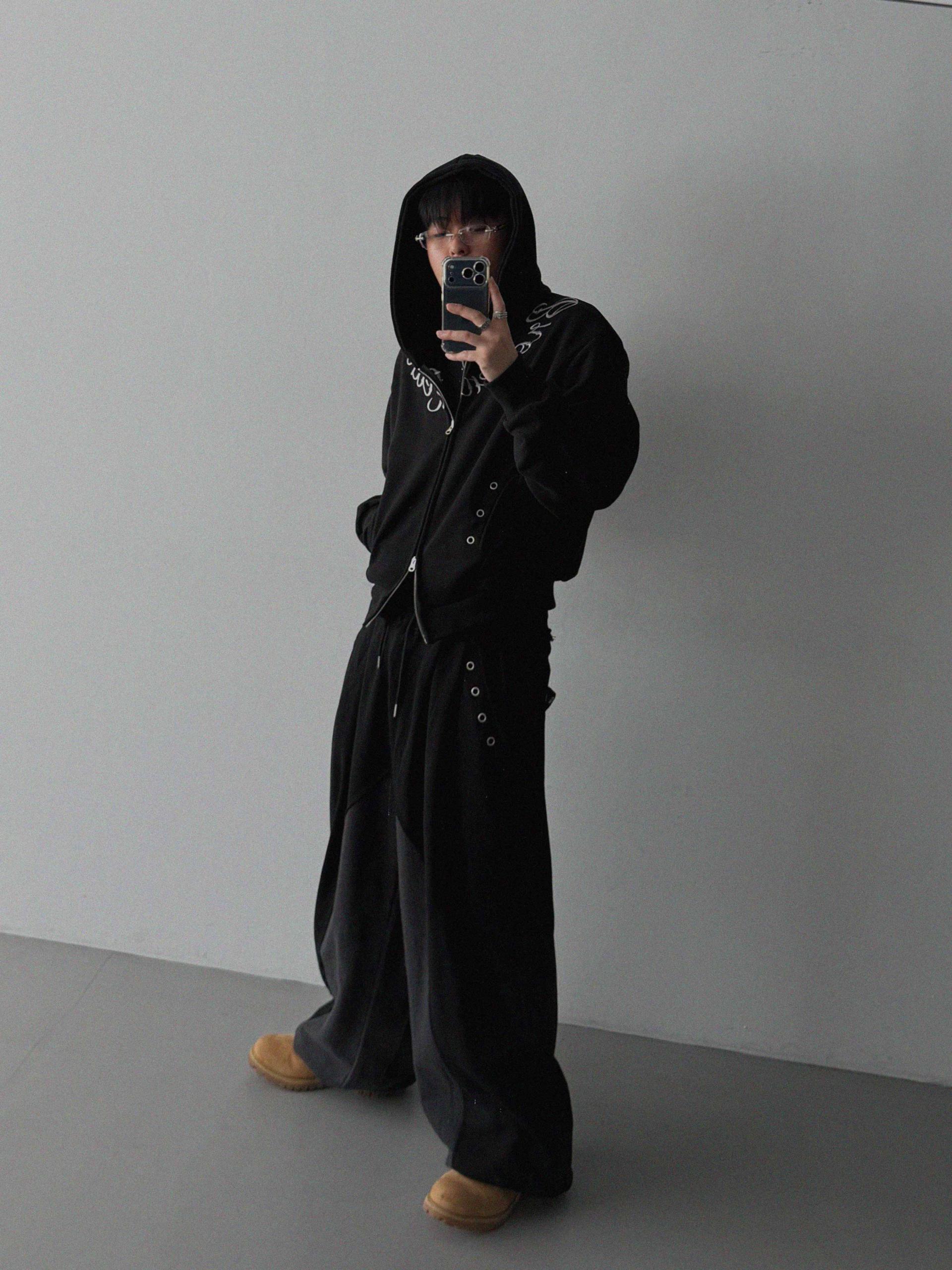 Broken eyelet crop hoodie zip-up