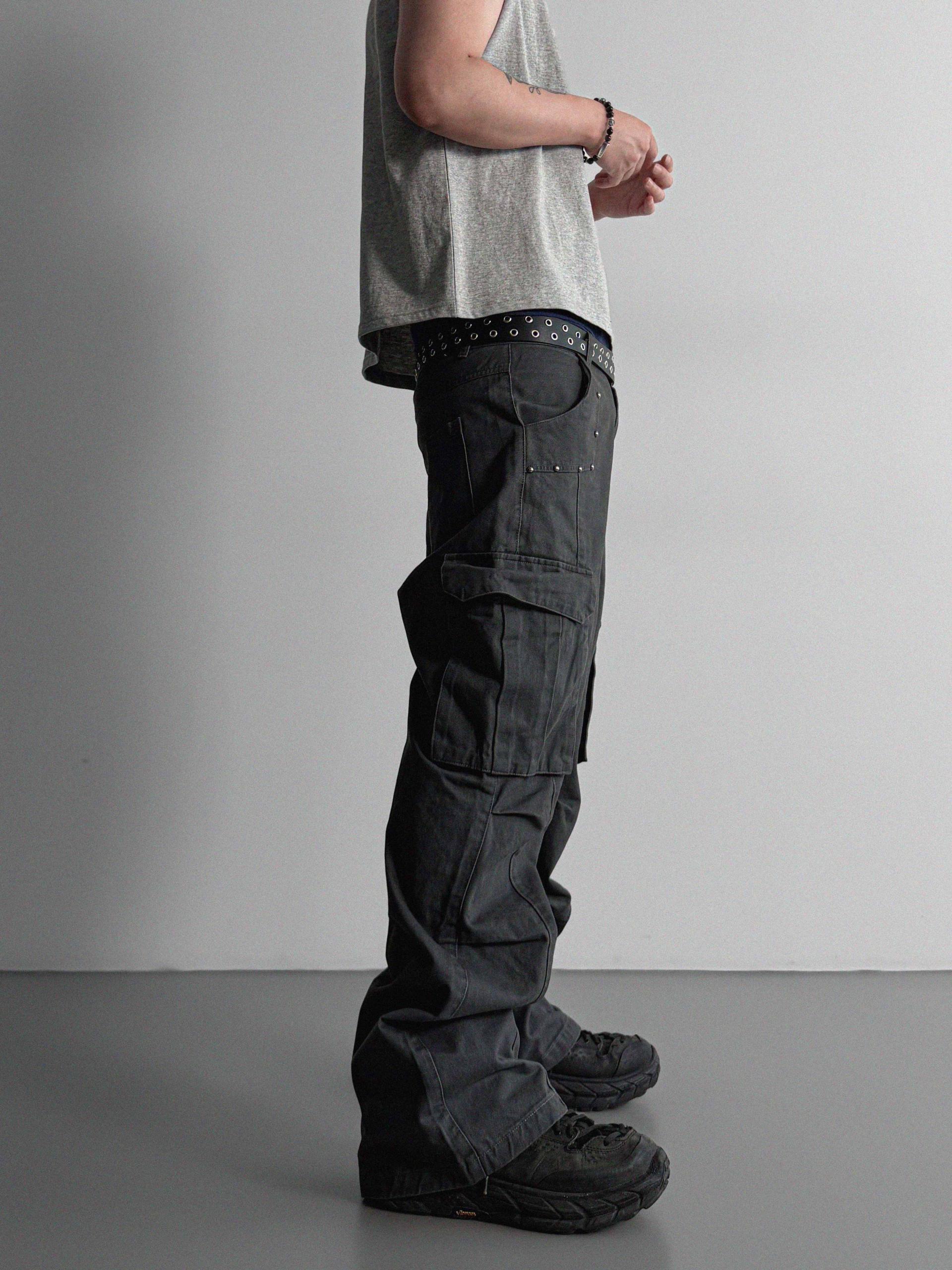 Dying stud cargo flared pants