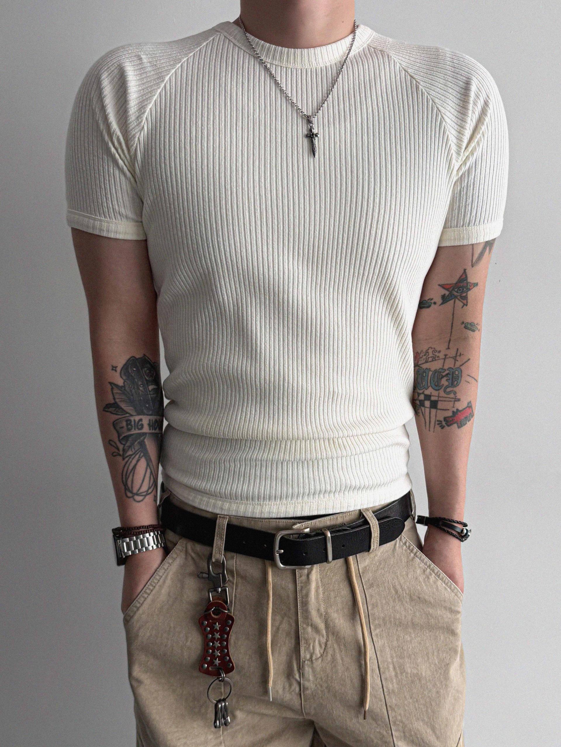 Ribbed raglan muscle half t