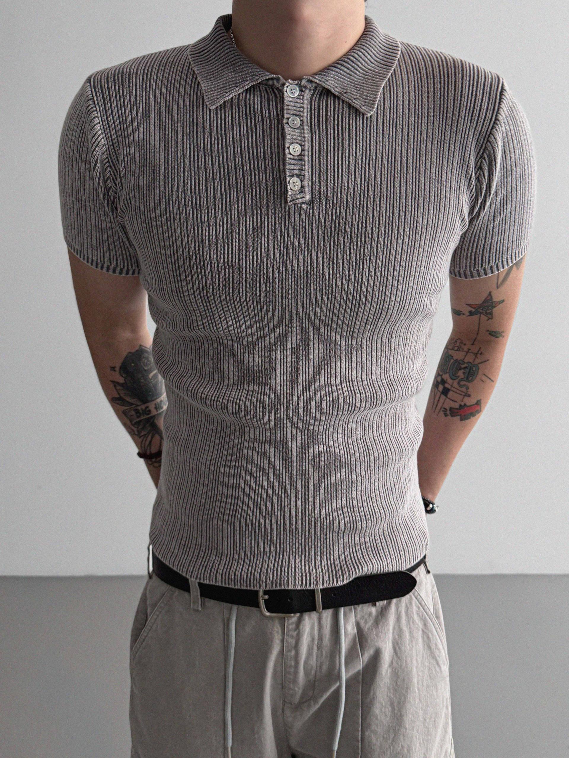 Garments ribbed collar muscle half T
