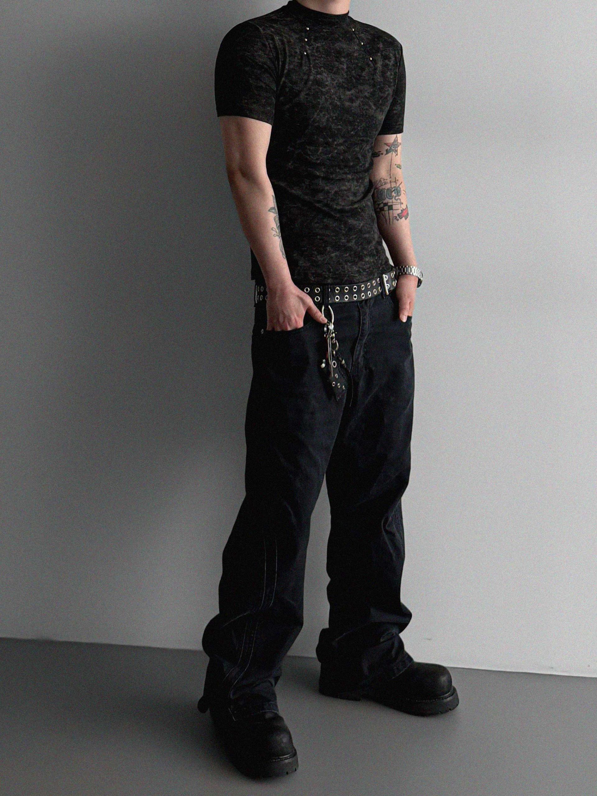 Vintage rivet mock neck muscle half t