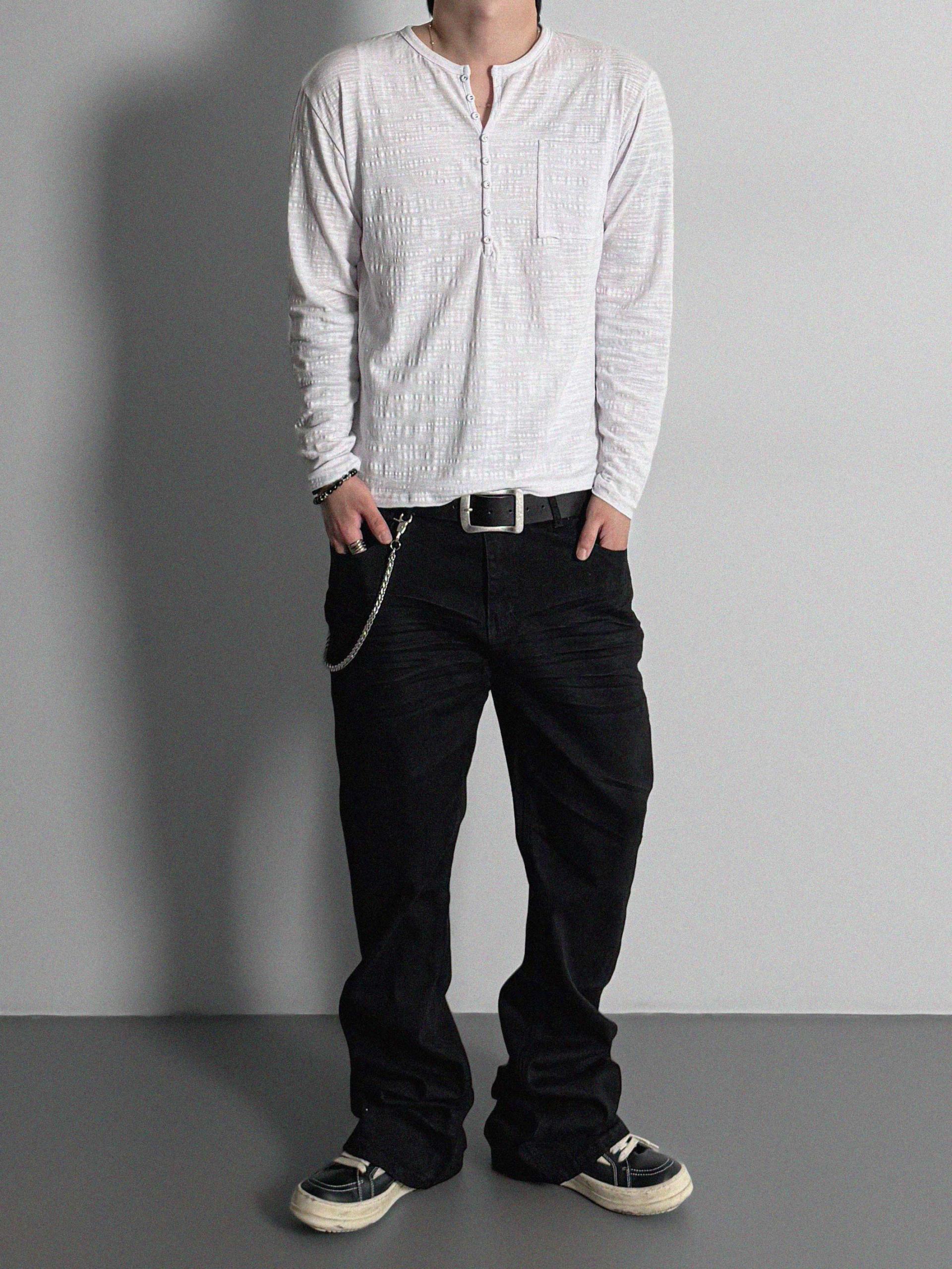 Button slub henley neck slim t