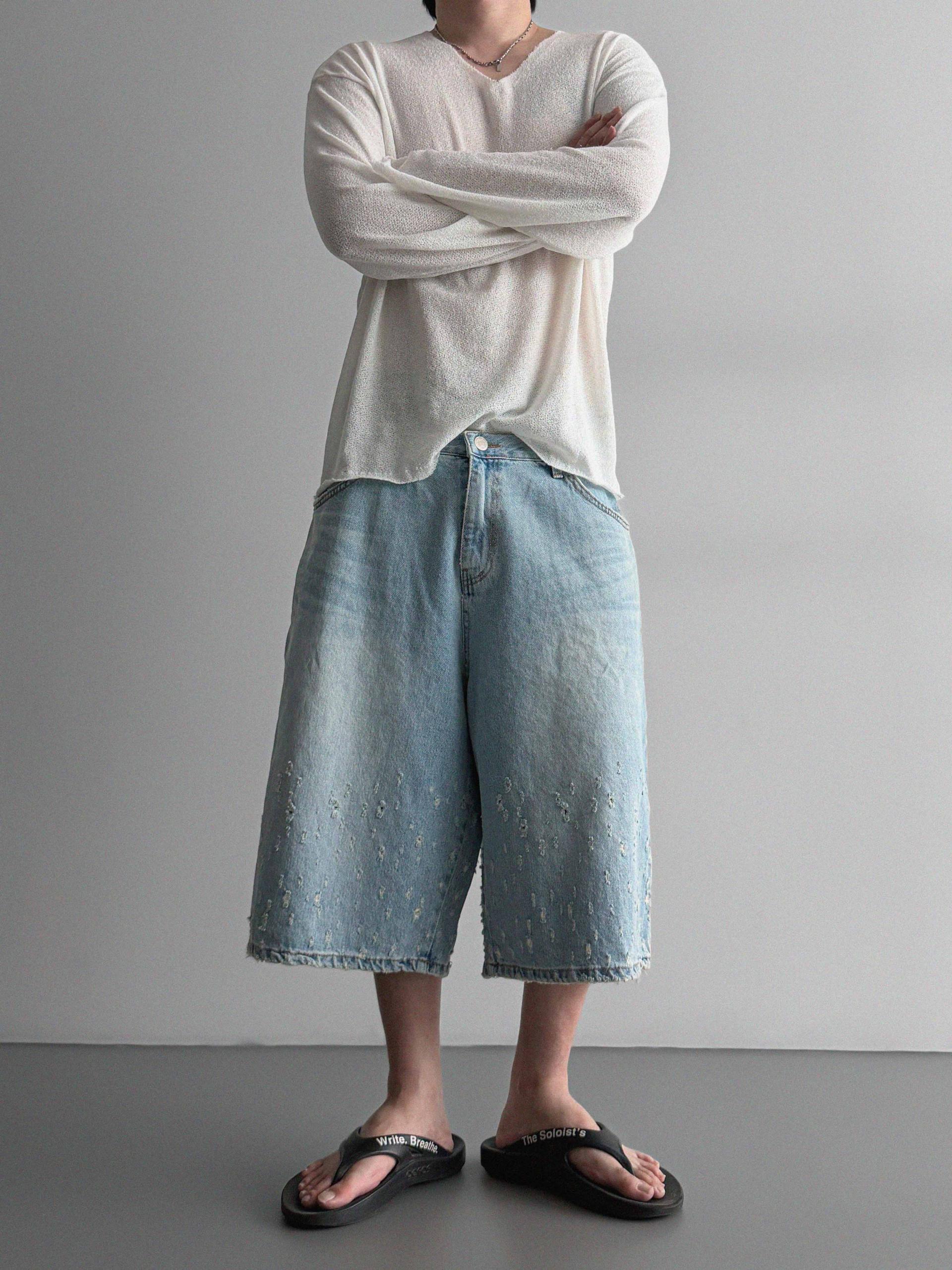 Bullet denim bermuda pants
