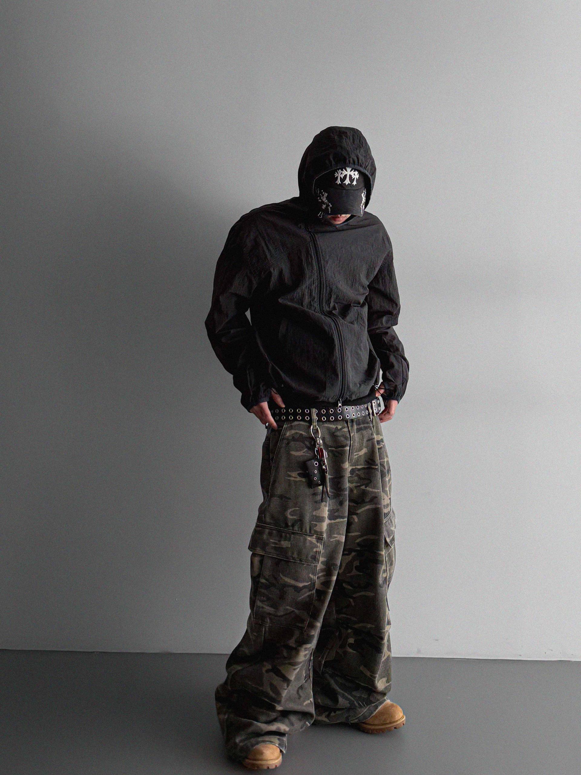 Summer diagonal zipper hood jacket