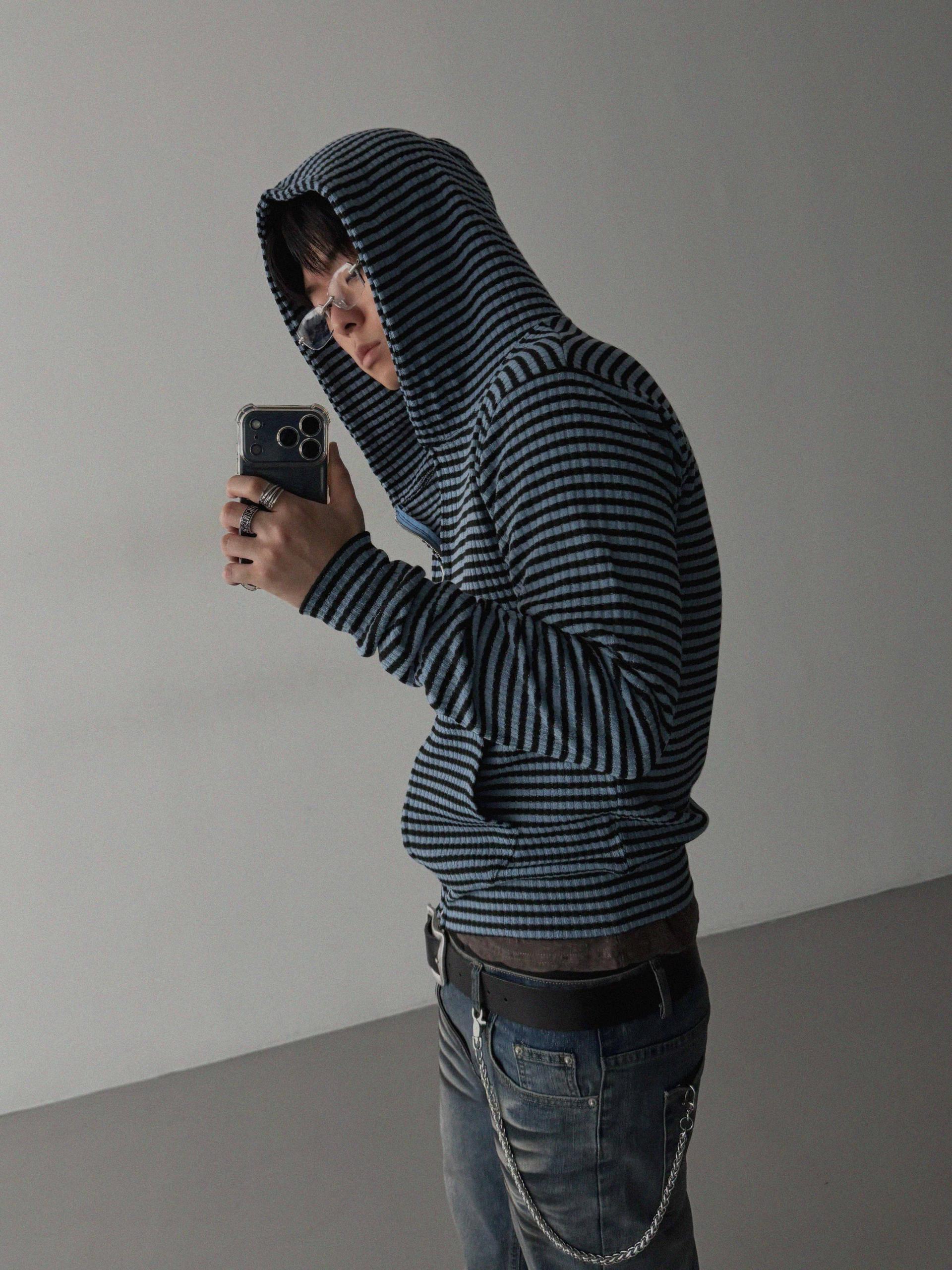 Jenny stripe crop hood zip-up