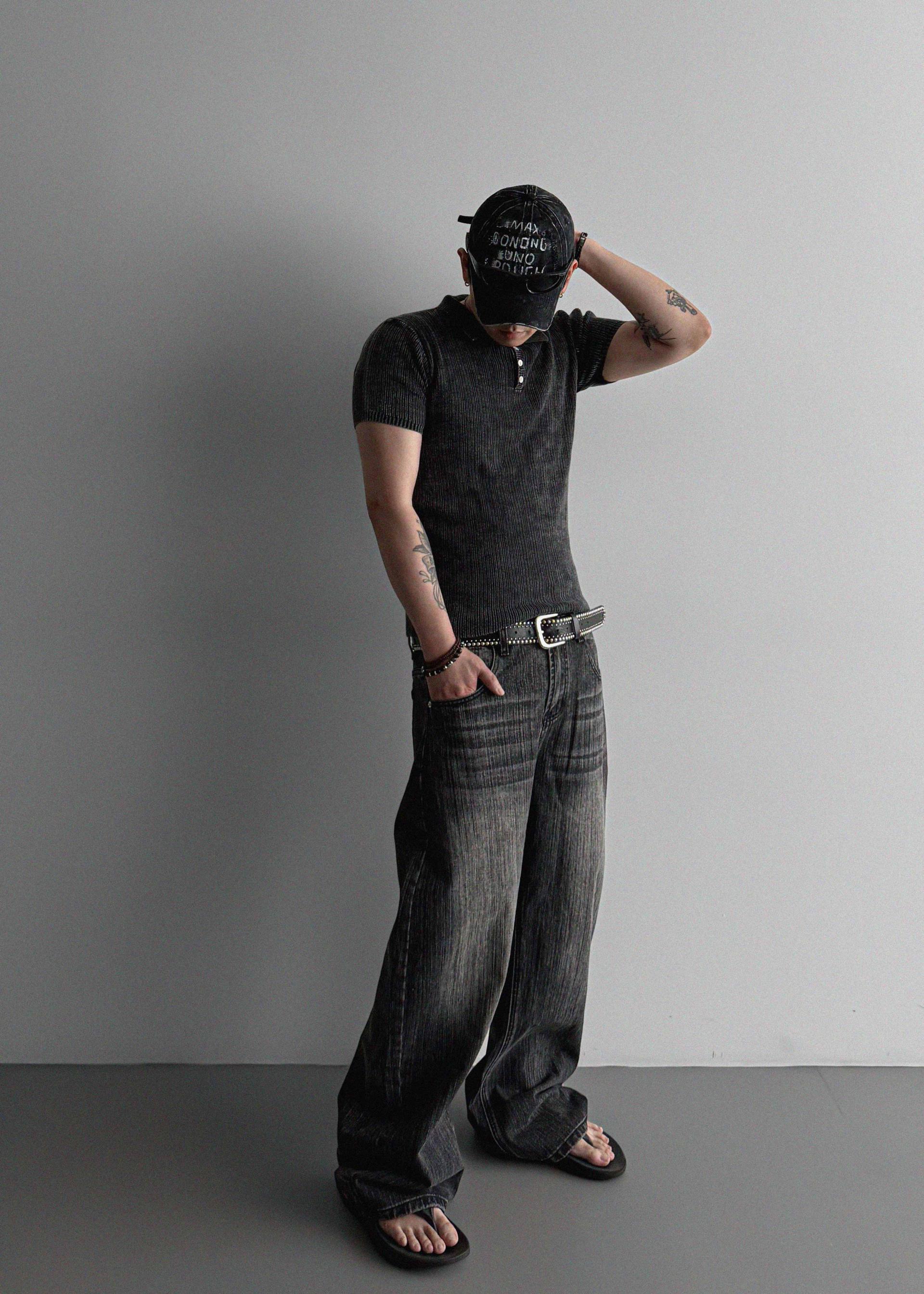 Garments ribbed collar muscle half T