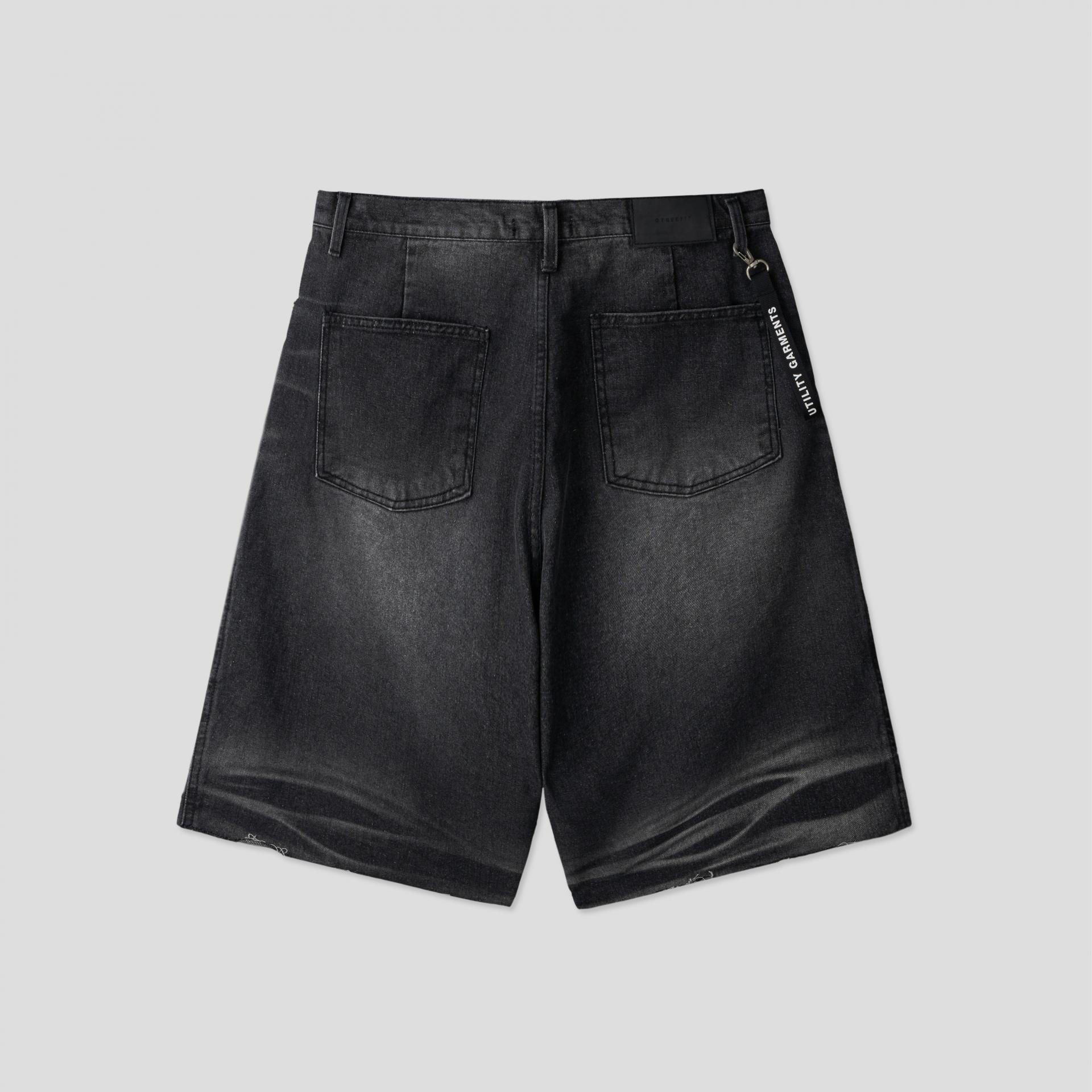 Cubic vintage denim bermuda pants
