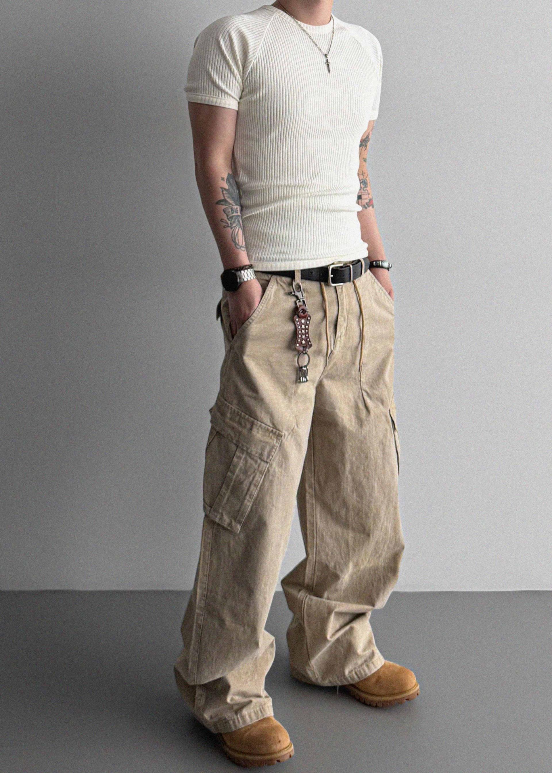 Dyed ripstop cargo curved pants