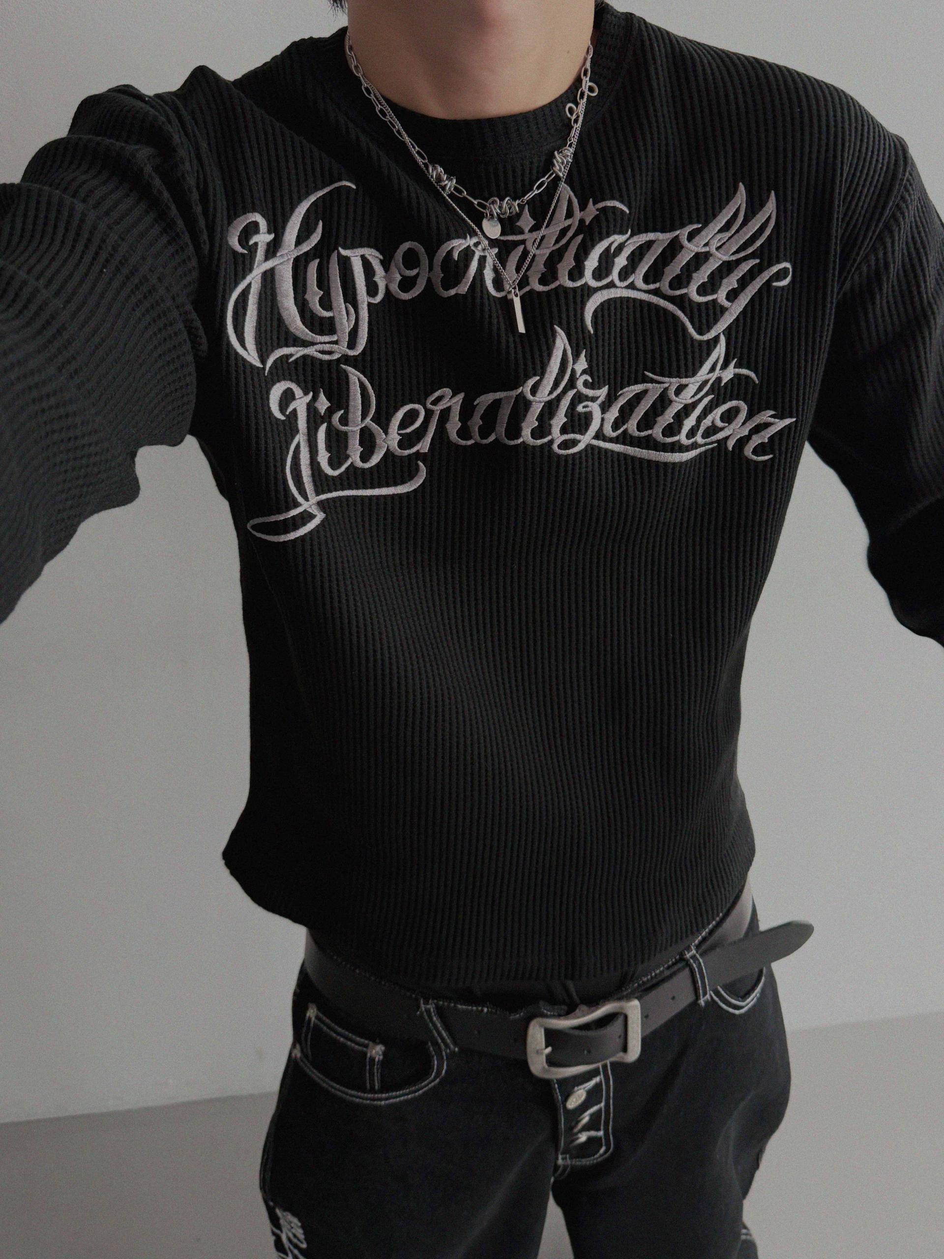 Libera embroidered waffle crop t