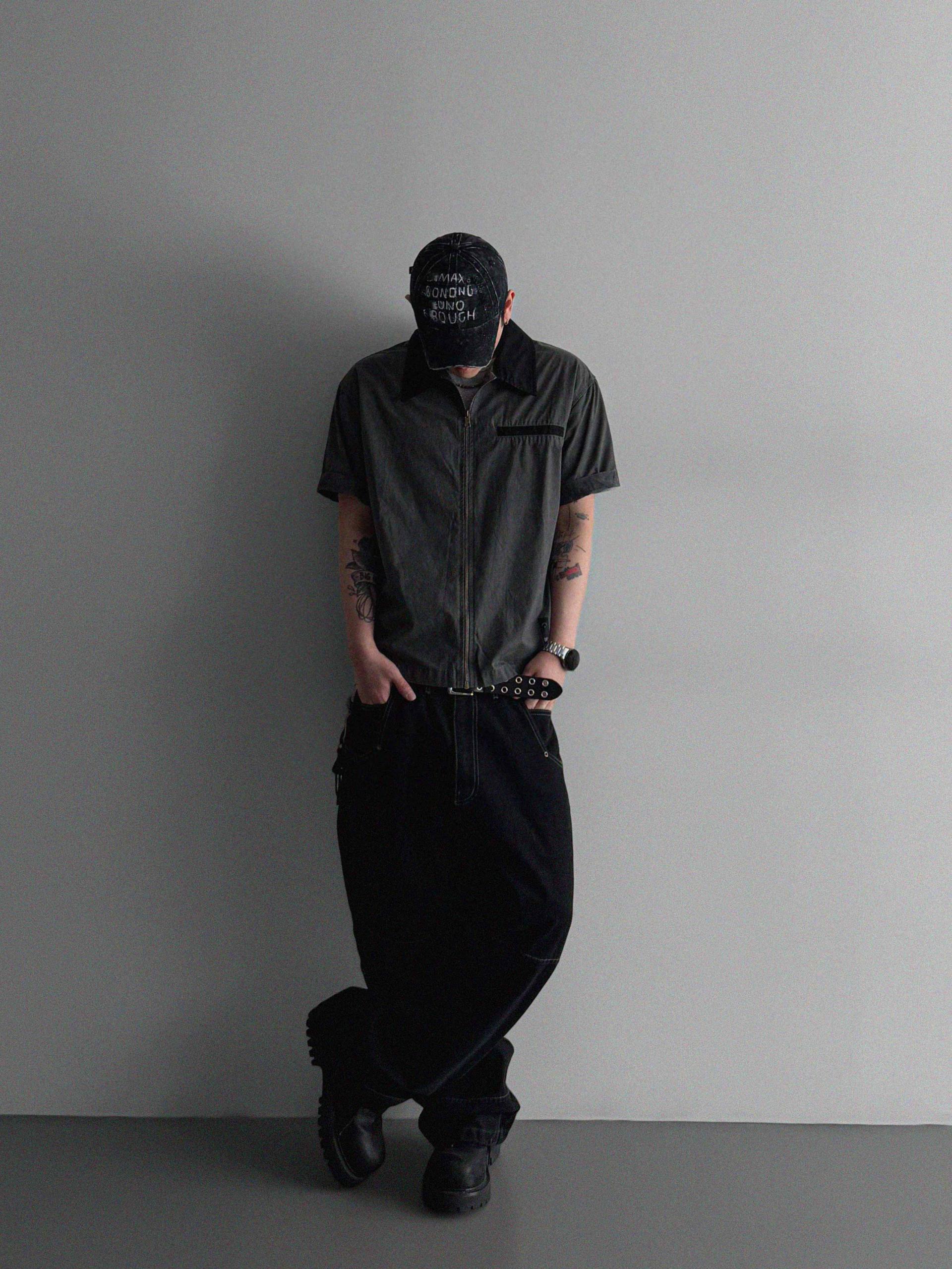 Eyelet pocket balloon denim pants