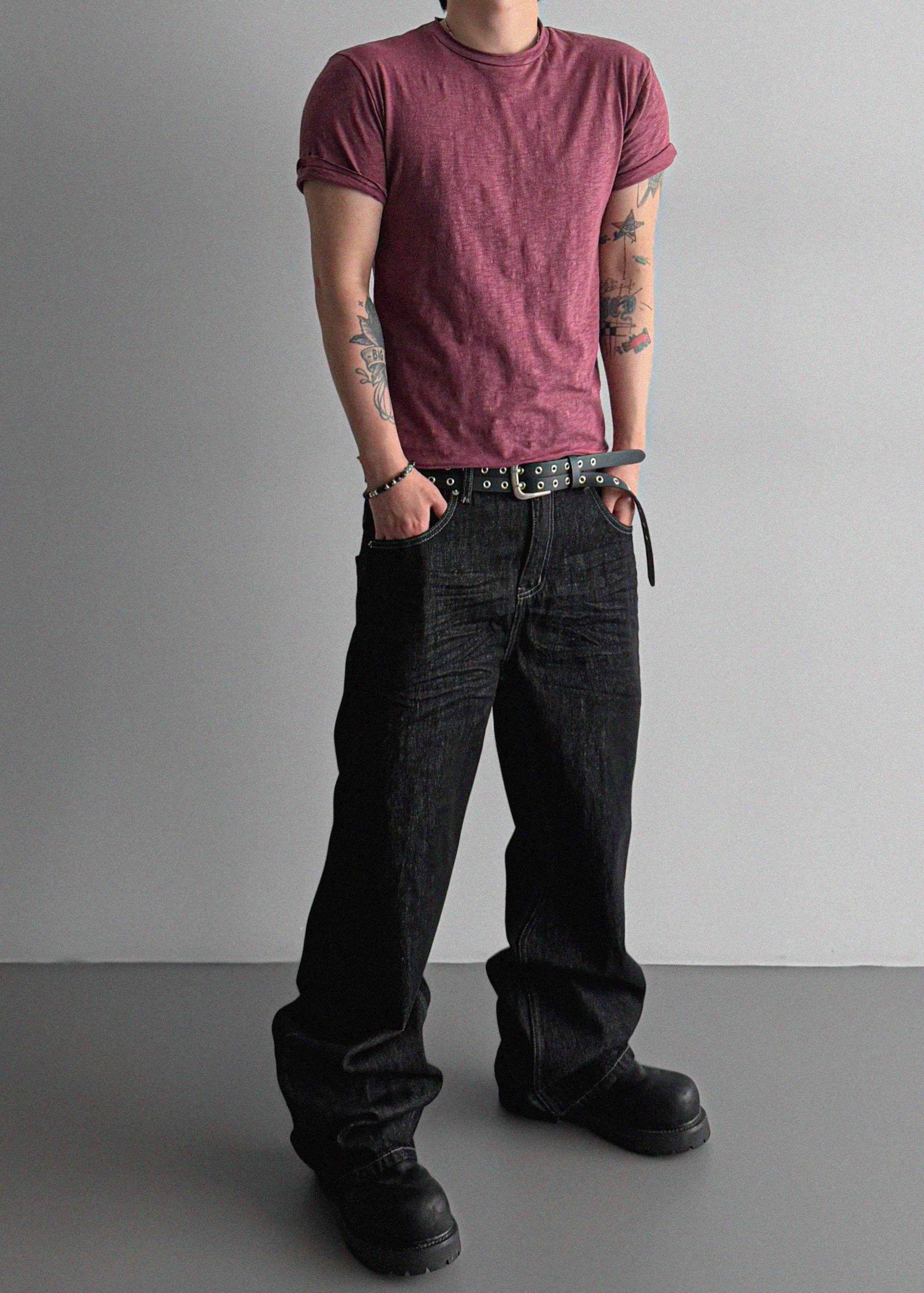 Embossed non-faded denim pants