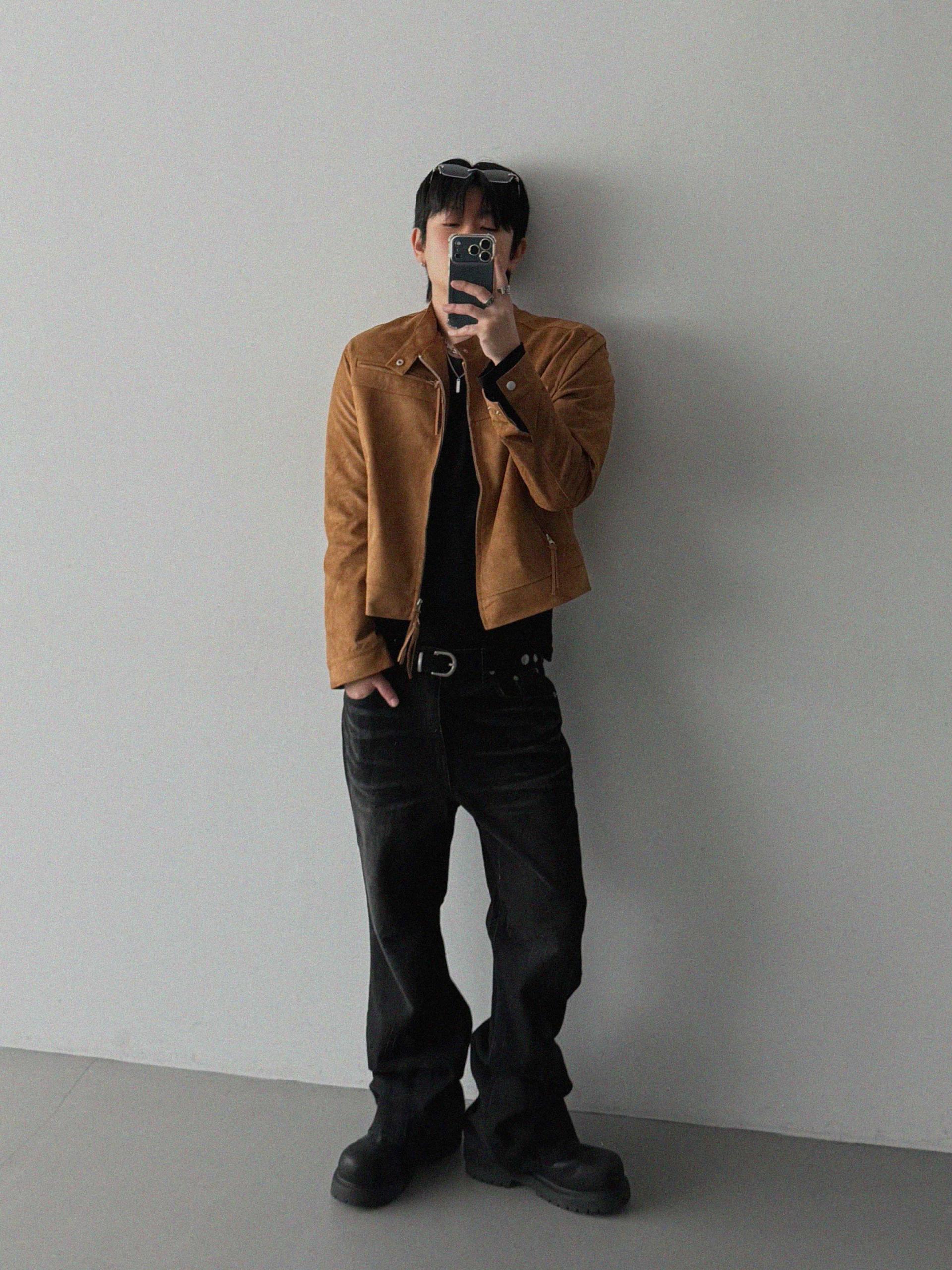 Biker suede crop jacket