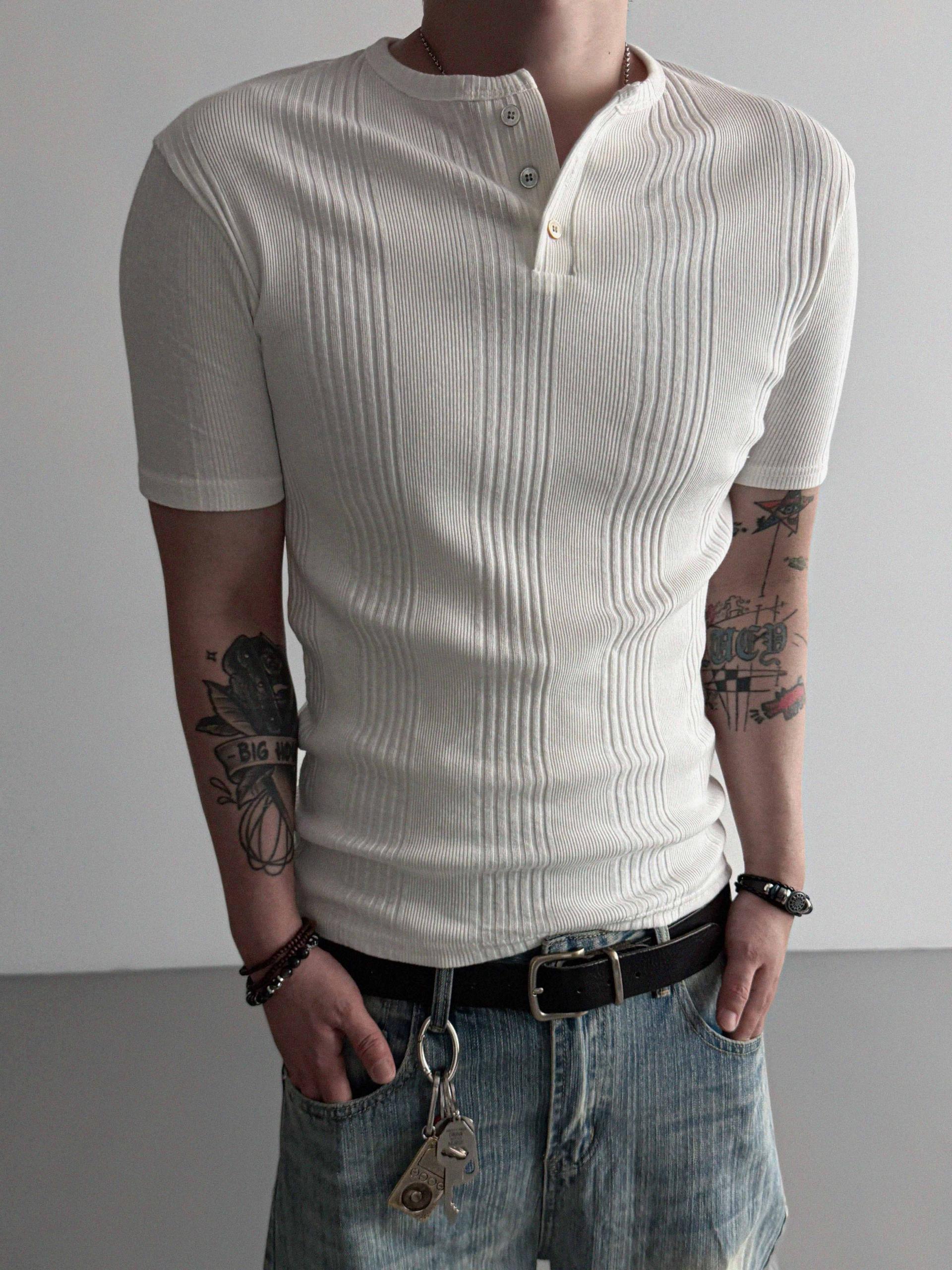 Terrace henley ceck slim half T