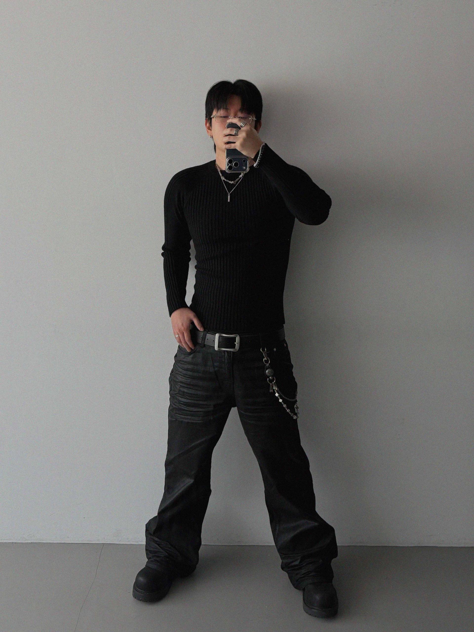 Embo coated semi flare pants