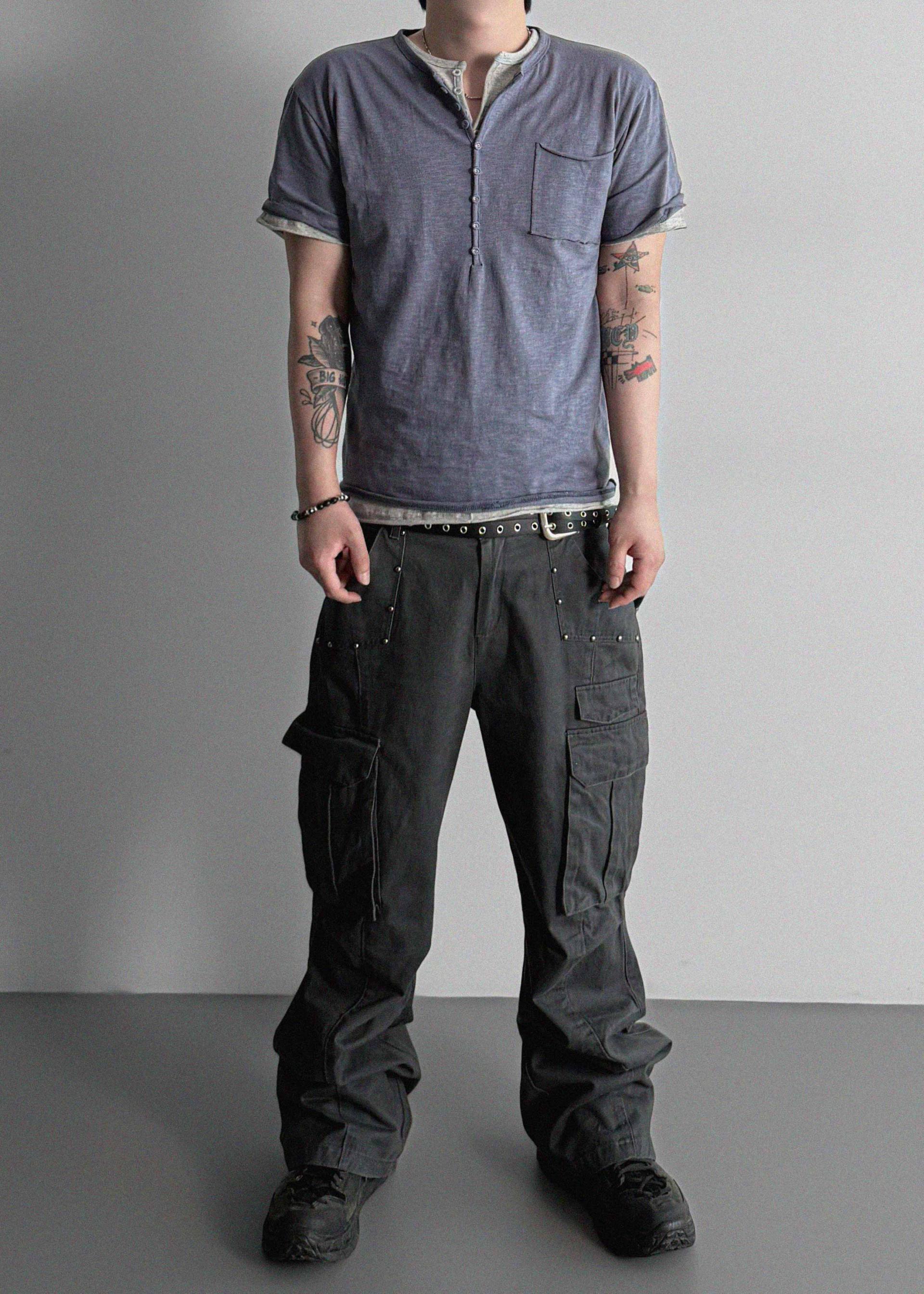 Dying stud cargo flared pants