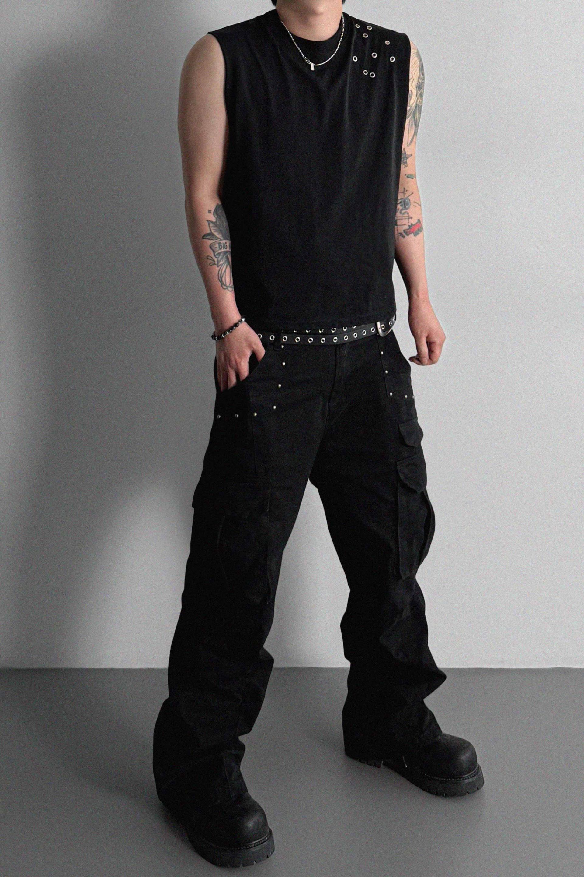 Dying stud cargo flared pants