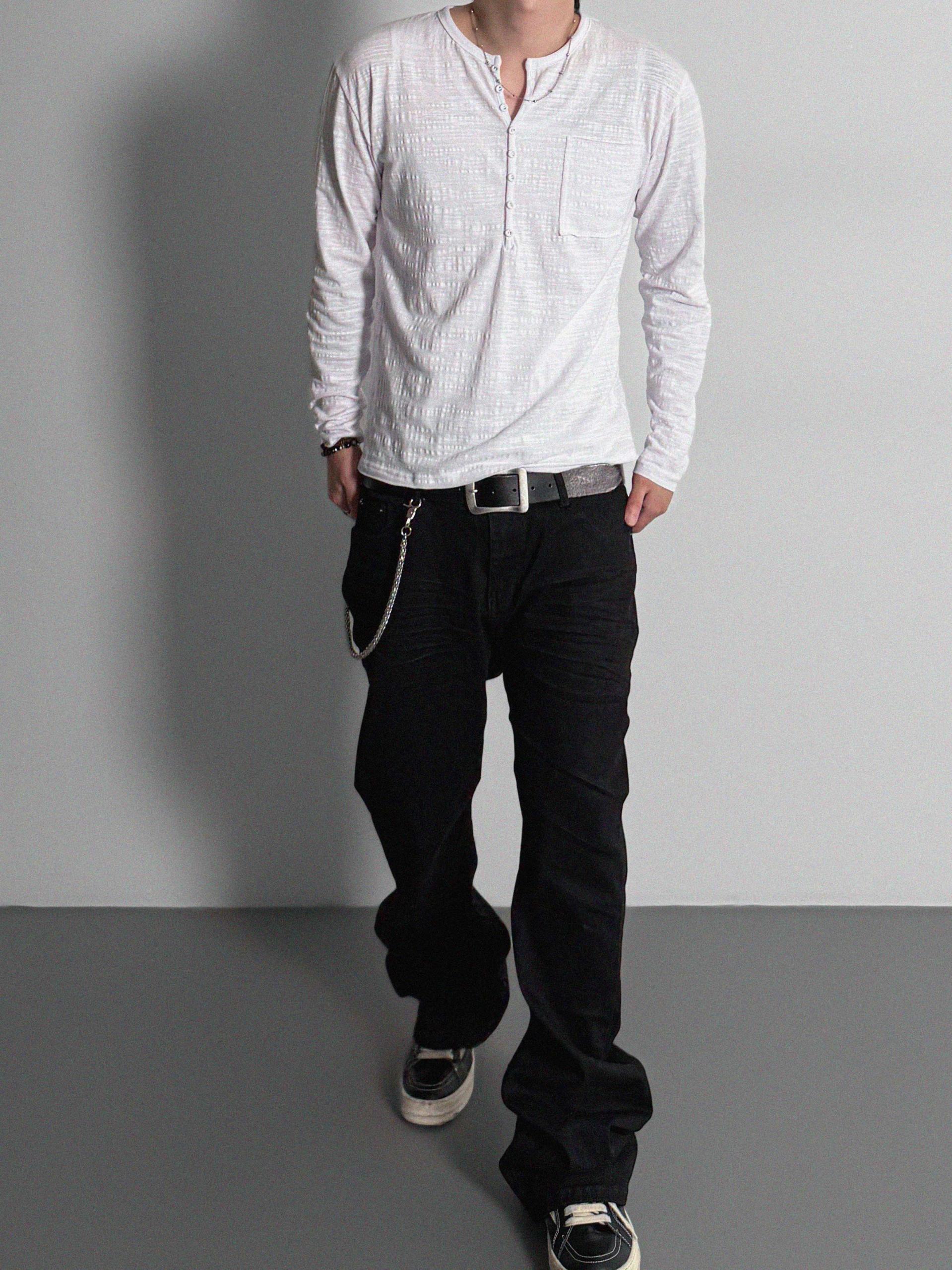 Button slub henley neck slim t