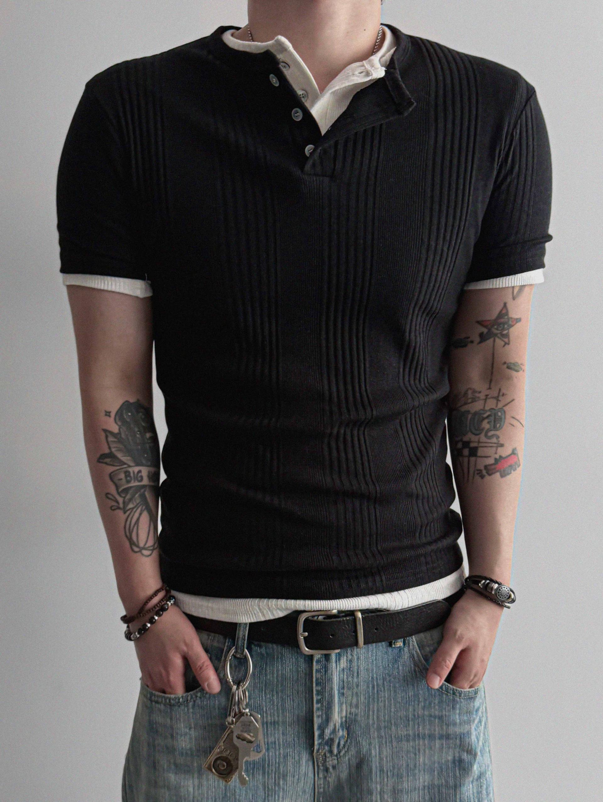 Terrace henley ceck slim half T