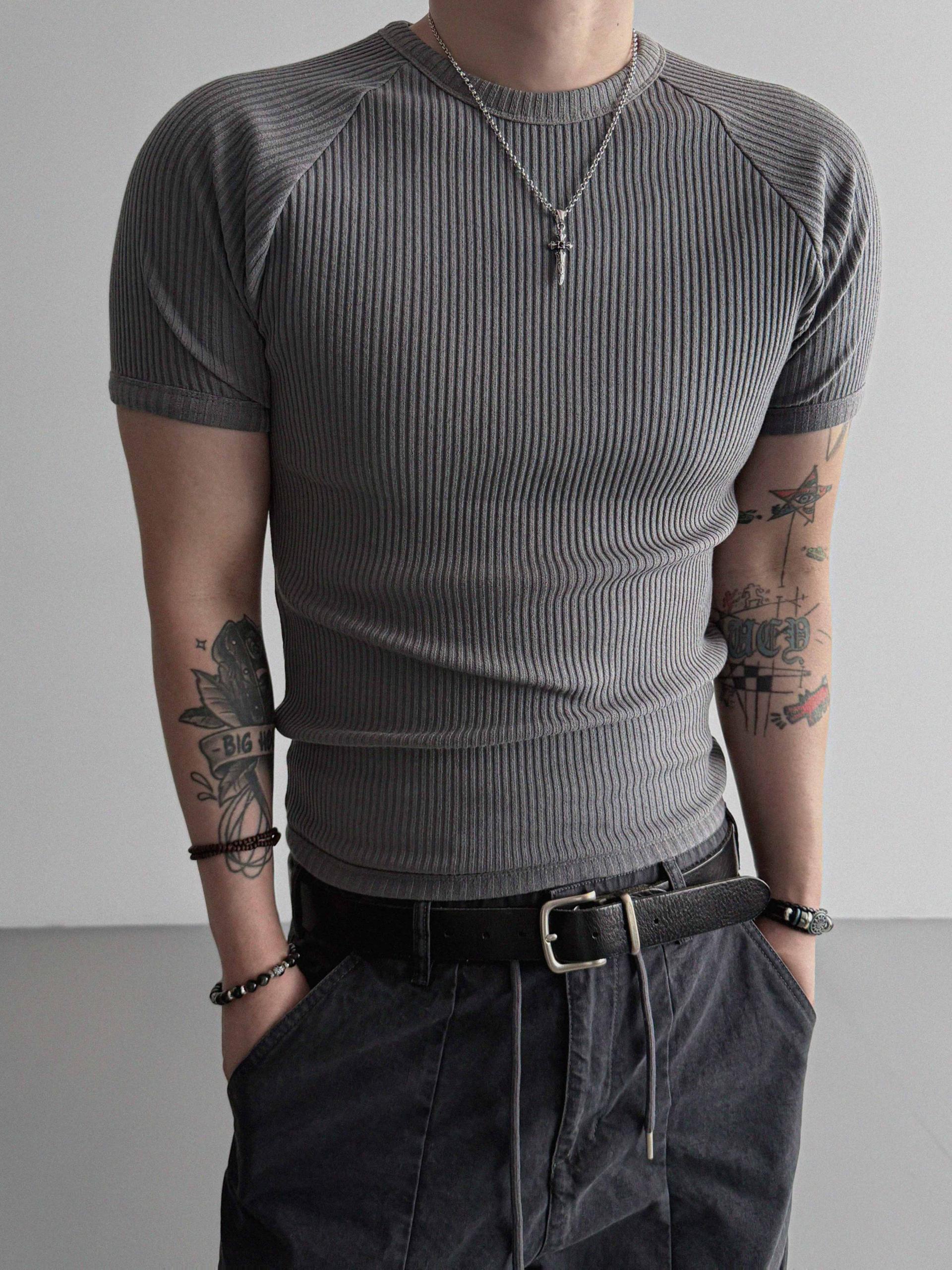 Ribbed raglan muscle half t