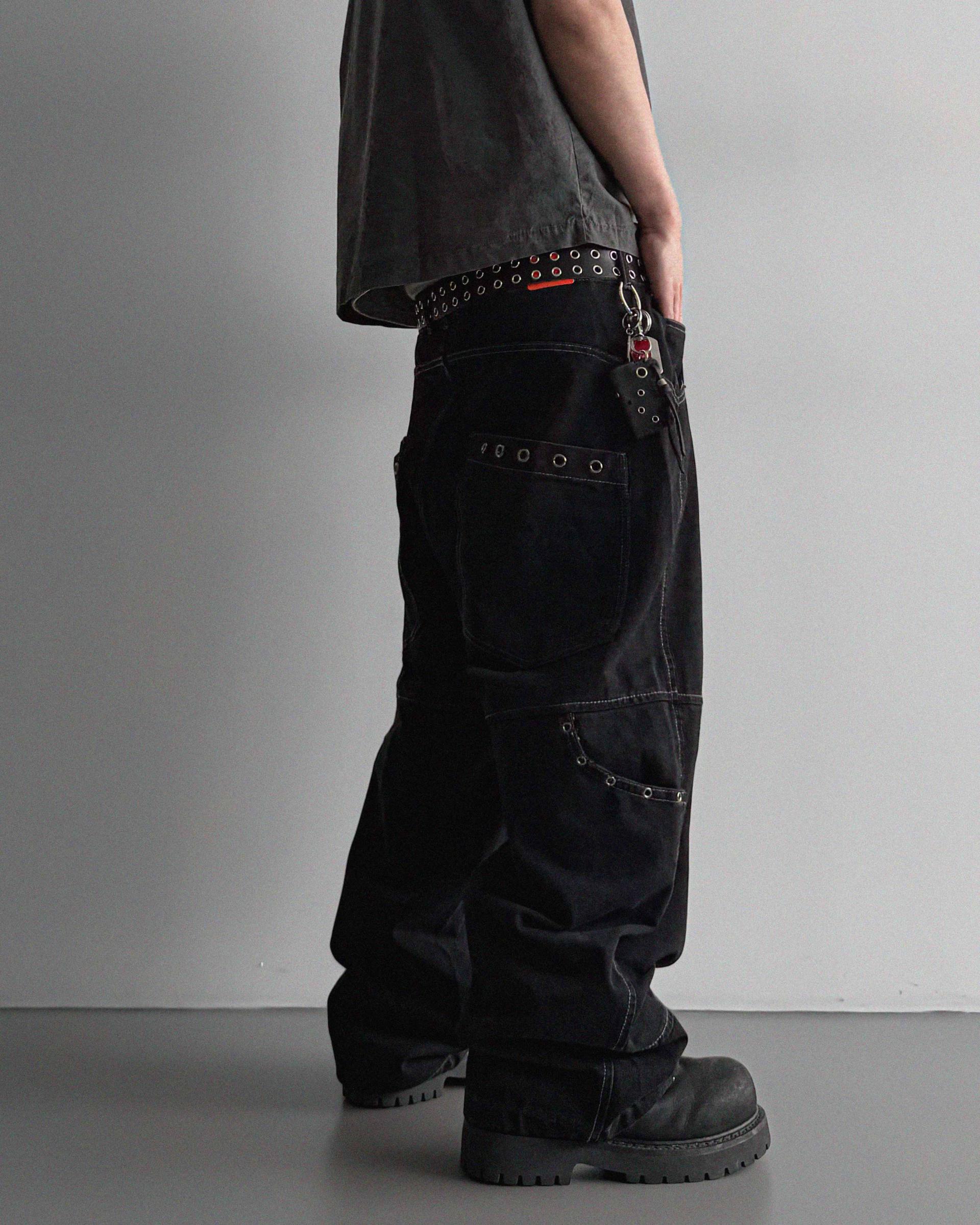 Eyelet pocket balloon denim pants