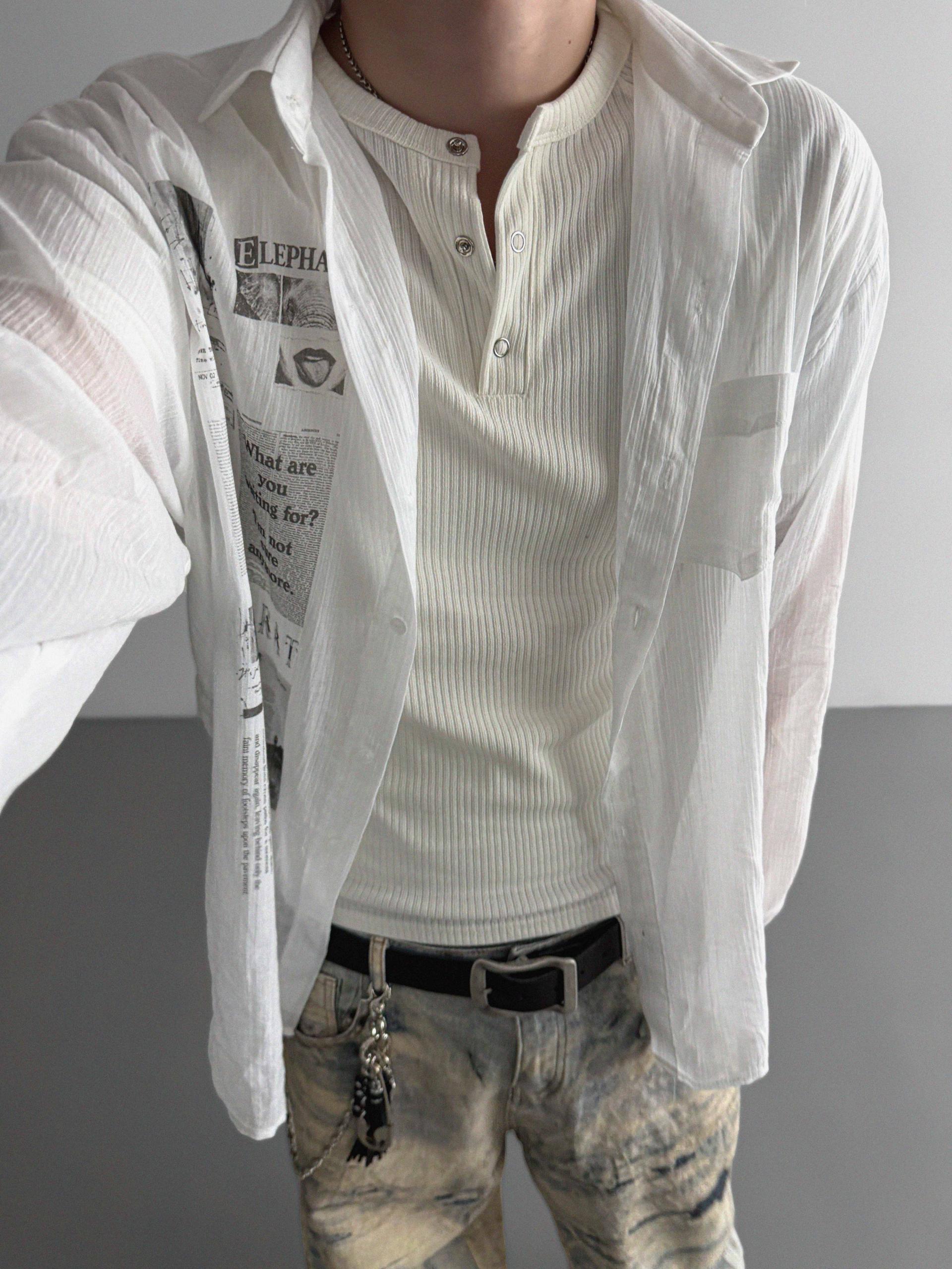 Fold ribbed henley neck muscle half t