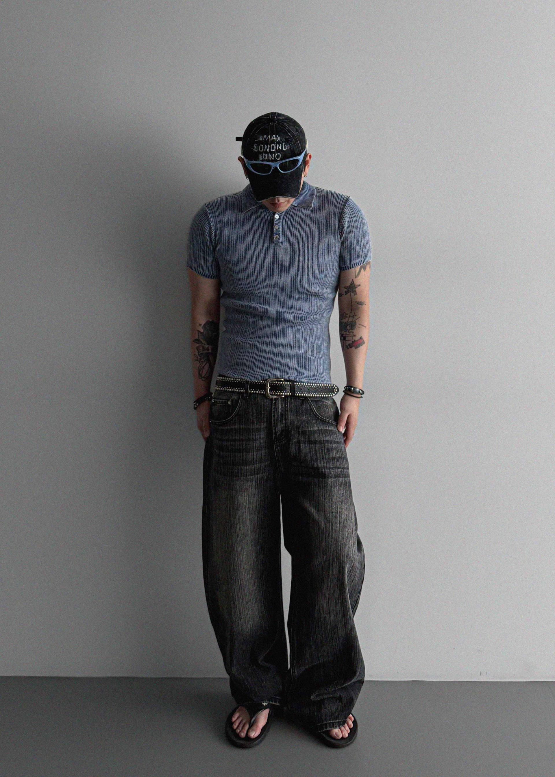 Garments ribbed collar muscle half T