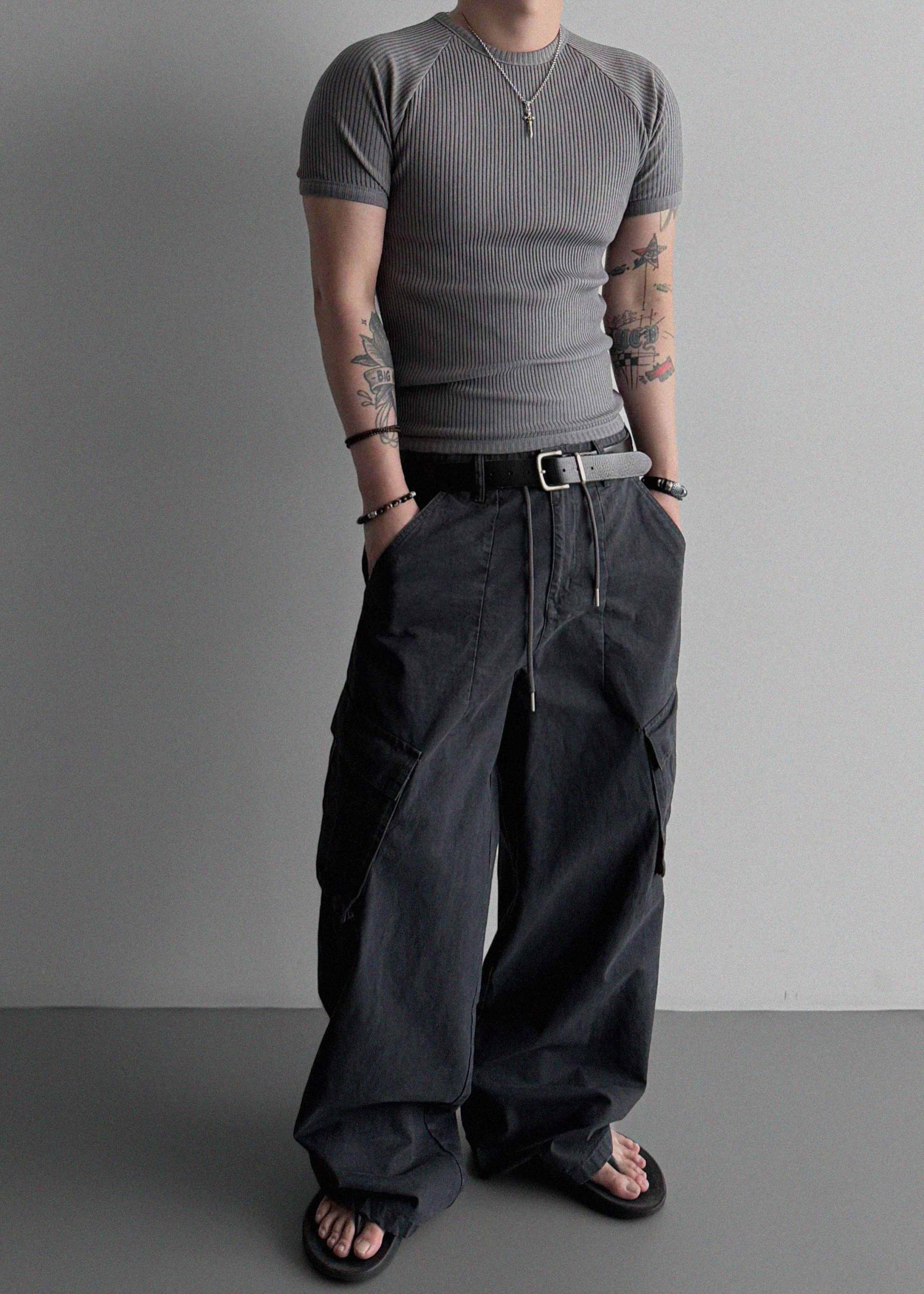 Ribbed raglan muscle half t