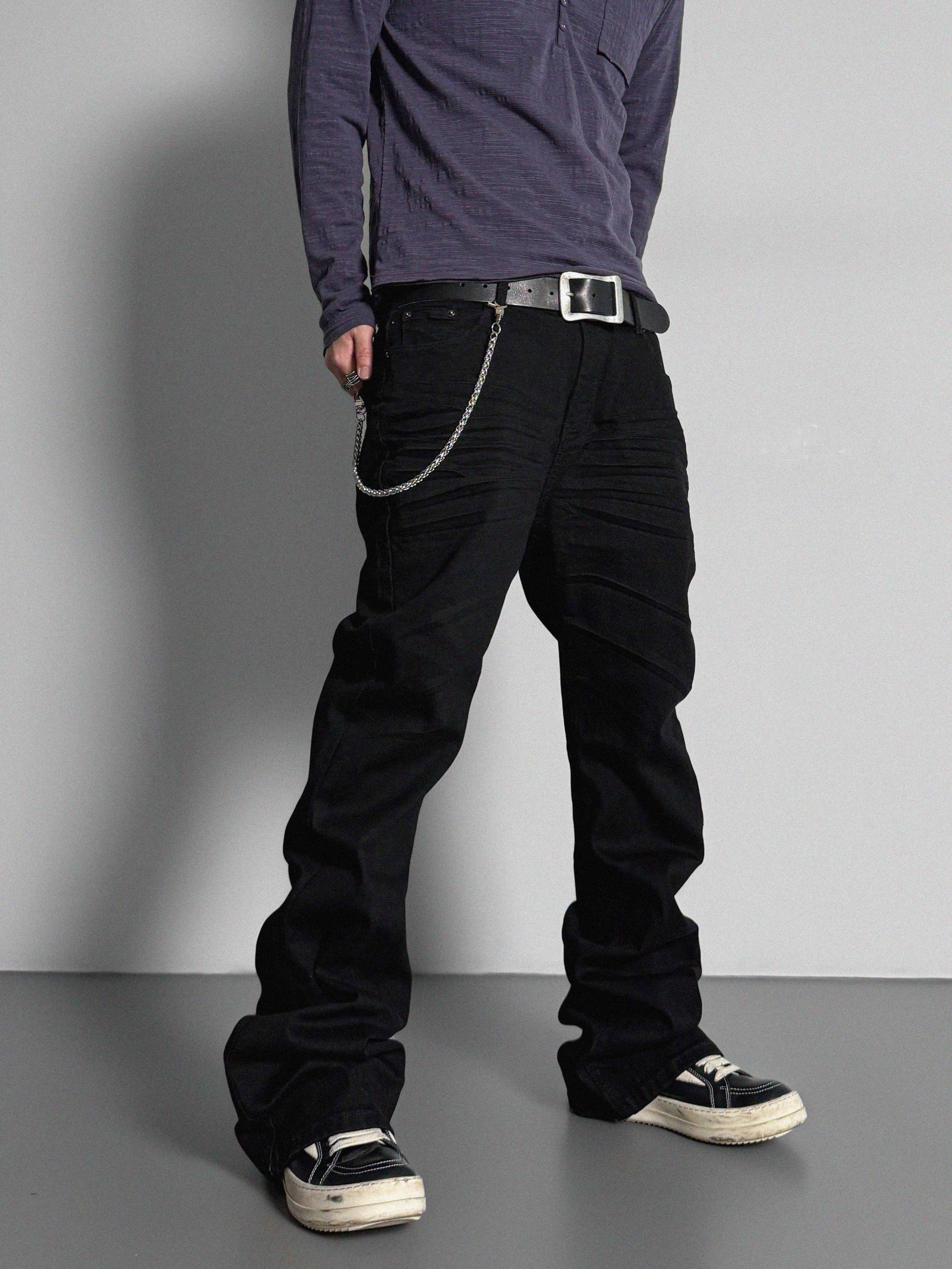 Dark embo sagging flare black jeans