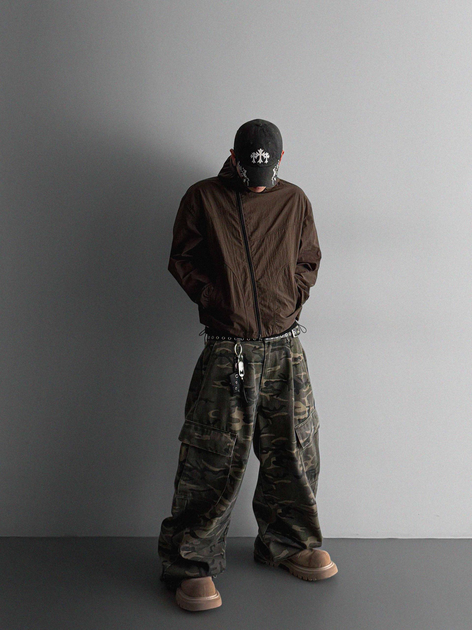 Summer diagonal zipper hood jacket
