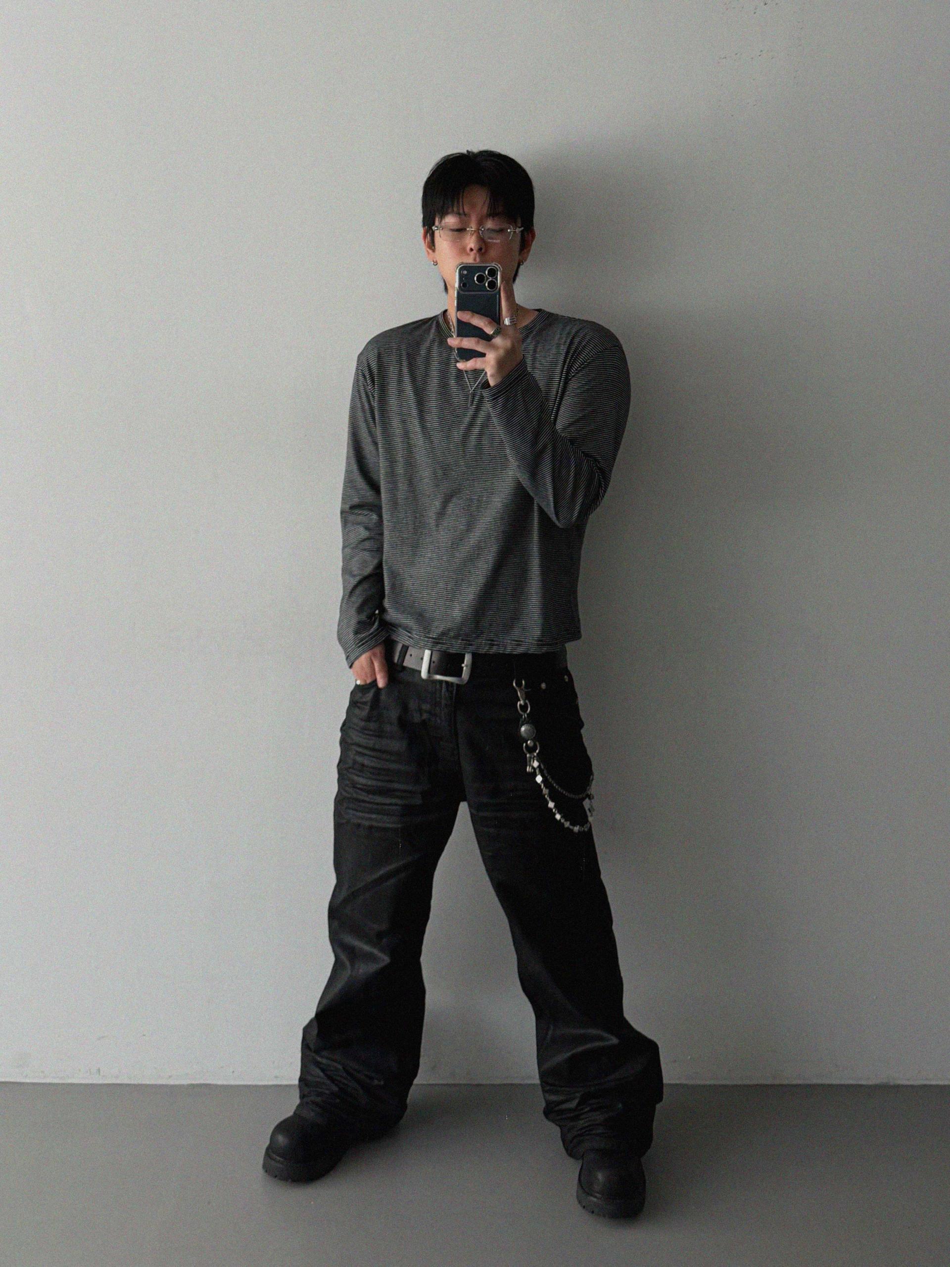 Embo coated semi flare pants