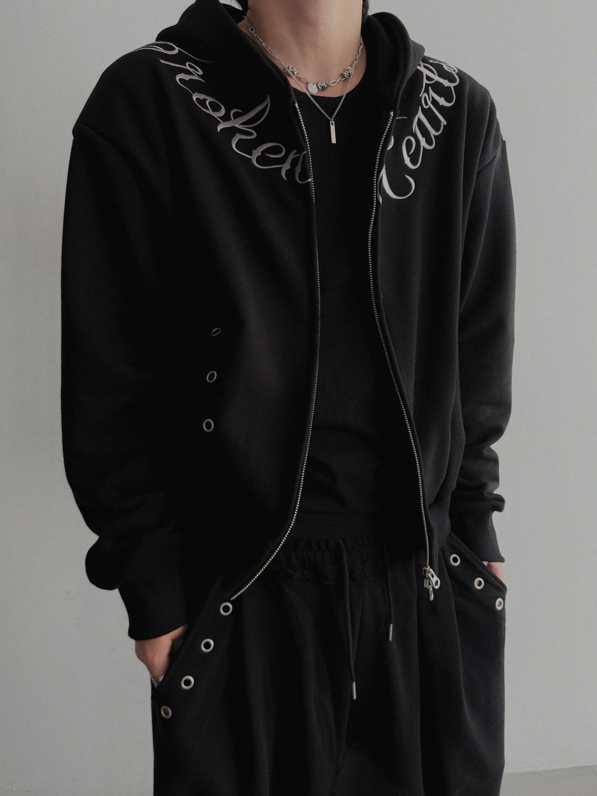 Broken eyelet crop hoodie zip-up