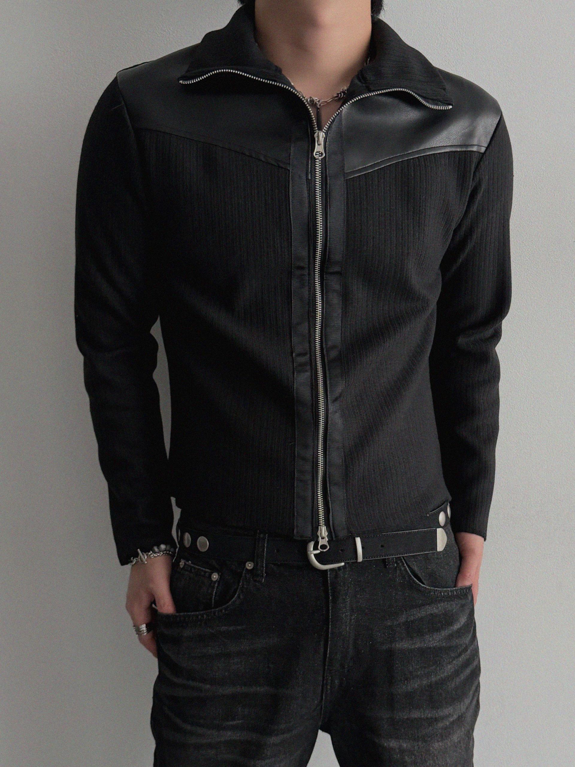 Shadow leather panel knit zip-up