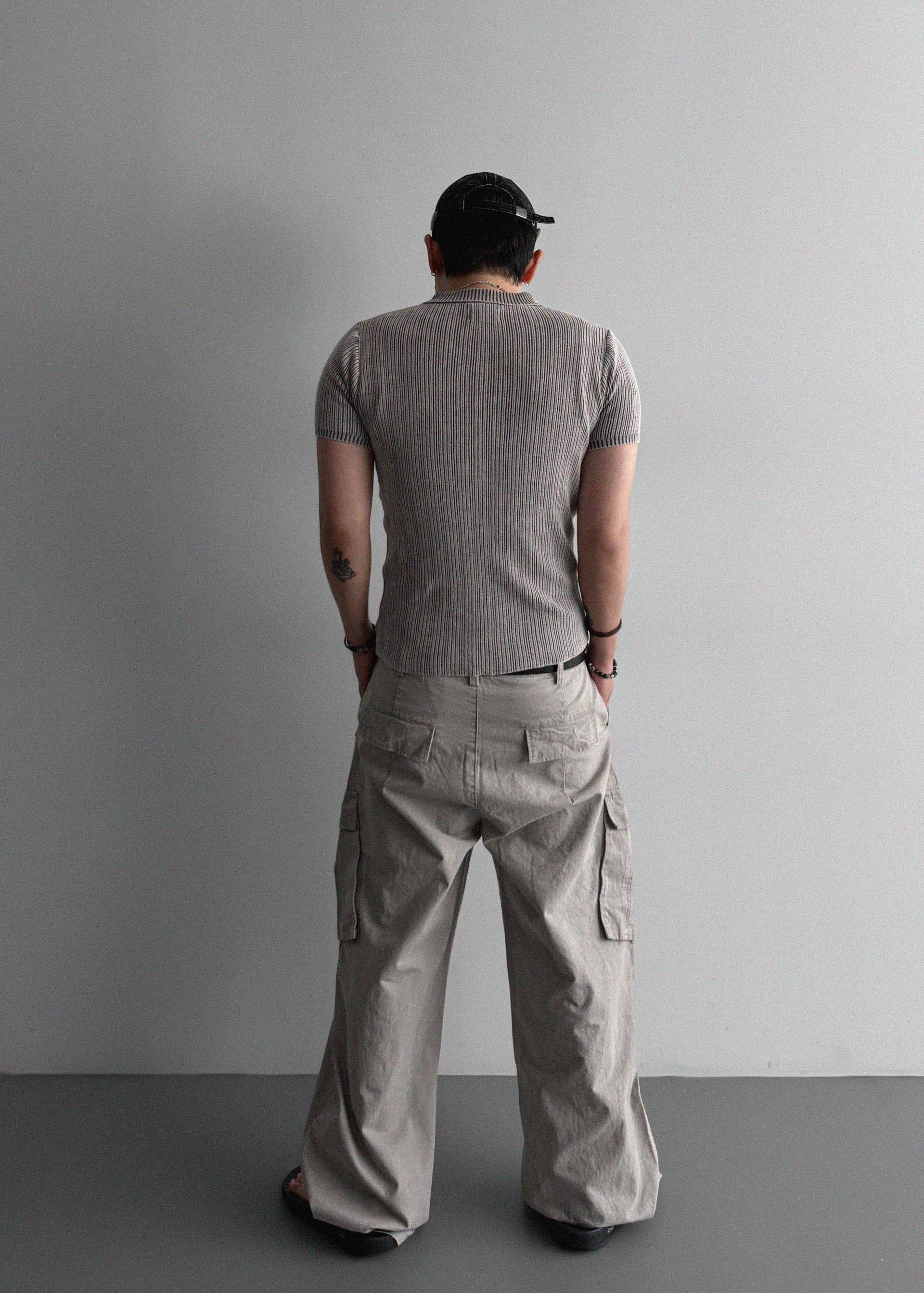 Dyed ripstop cargo curved pants