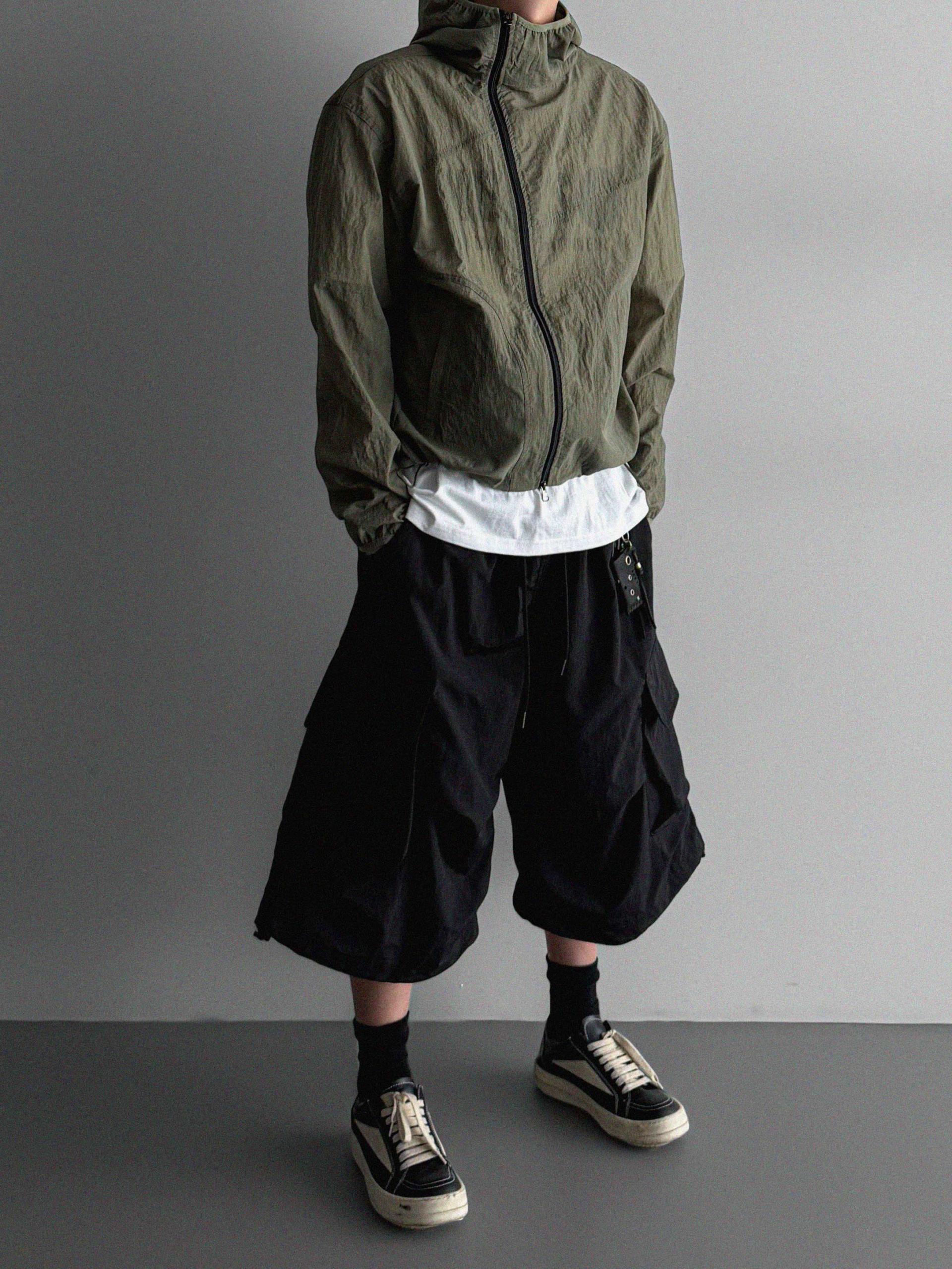 Summer diagonal zipper hood jacket