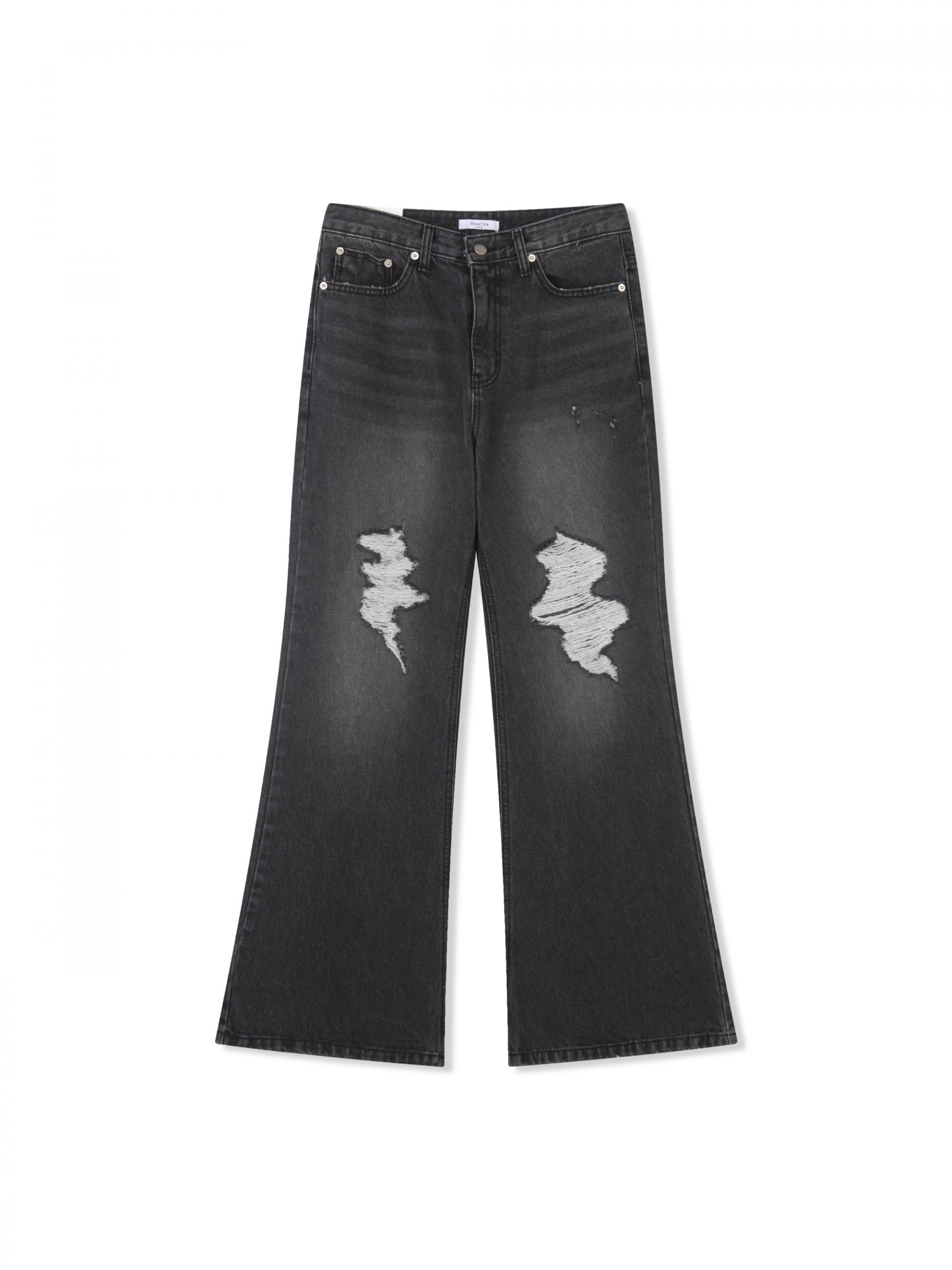 Black damage flared denim pants