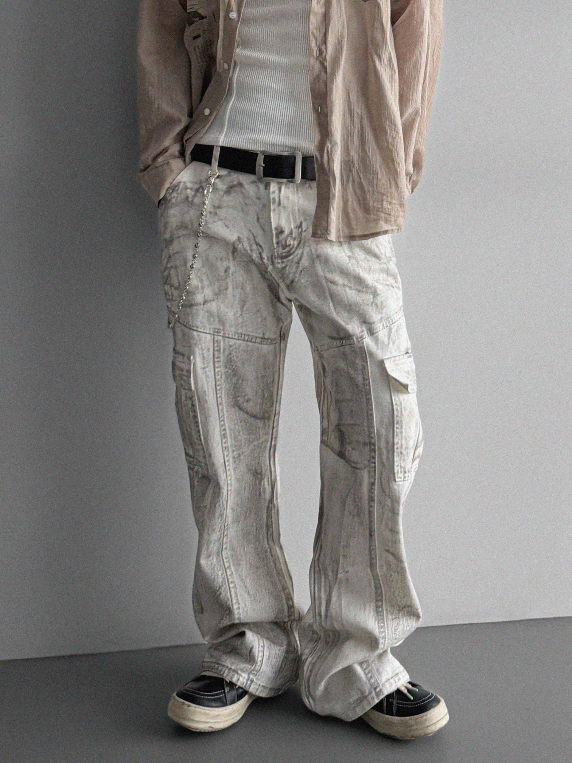 Peril dirty white denim cargo pants