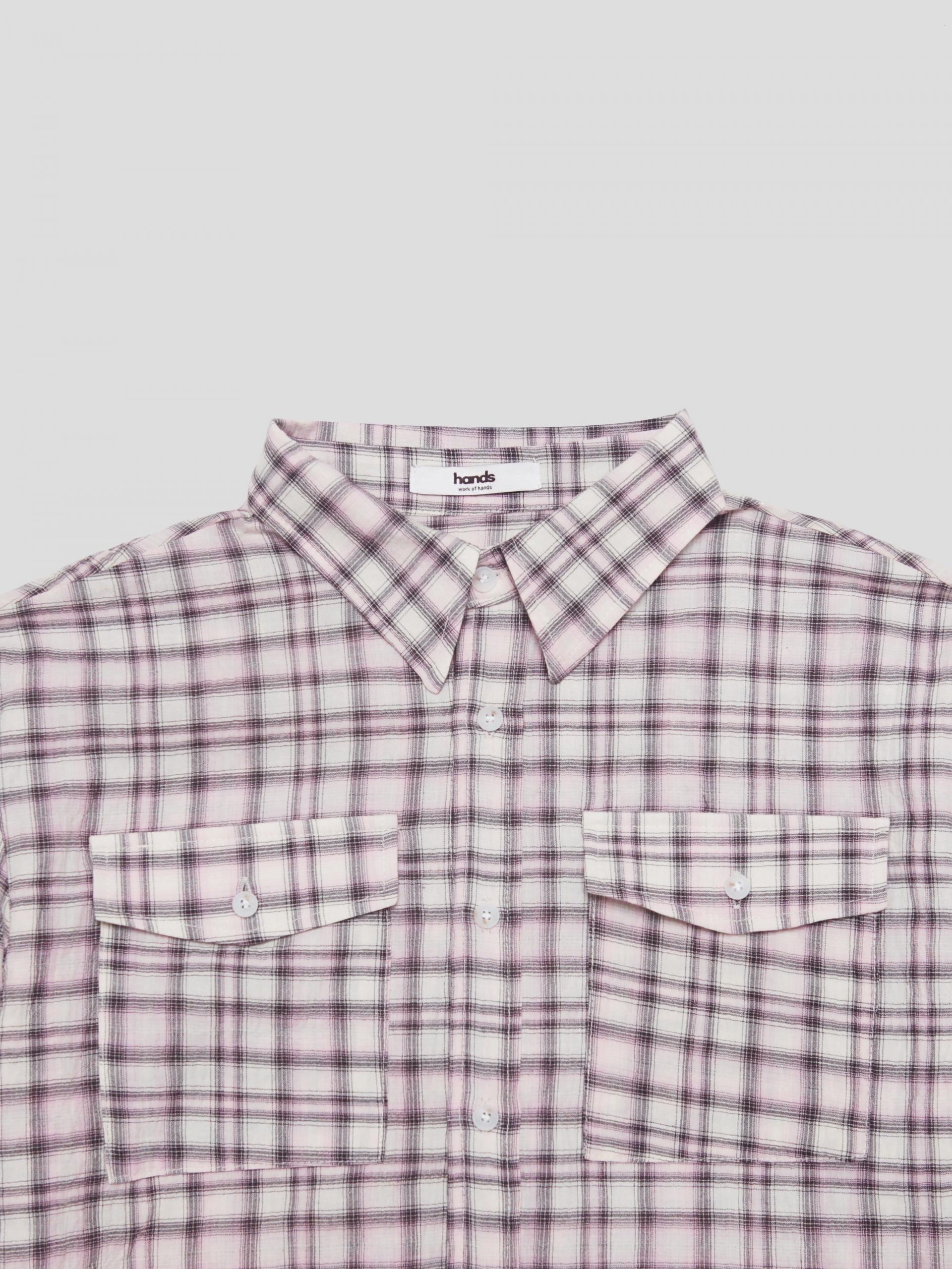 Linen two pocket crop check shirt