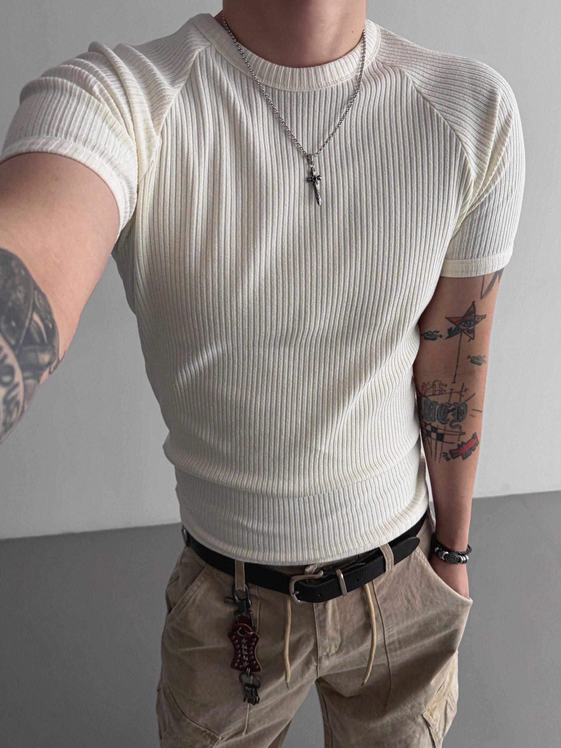 Ribbed raglan muscle half t