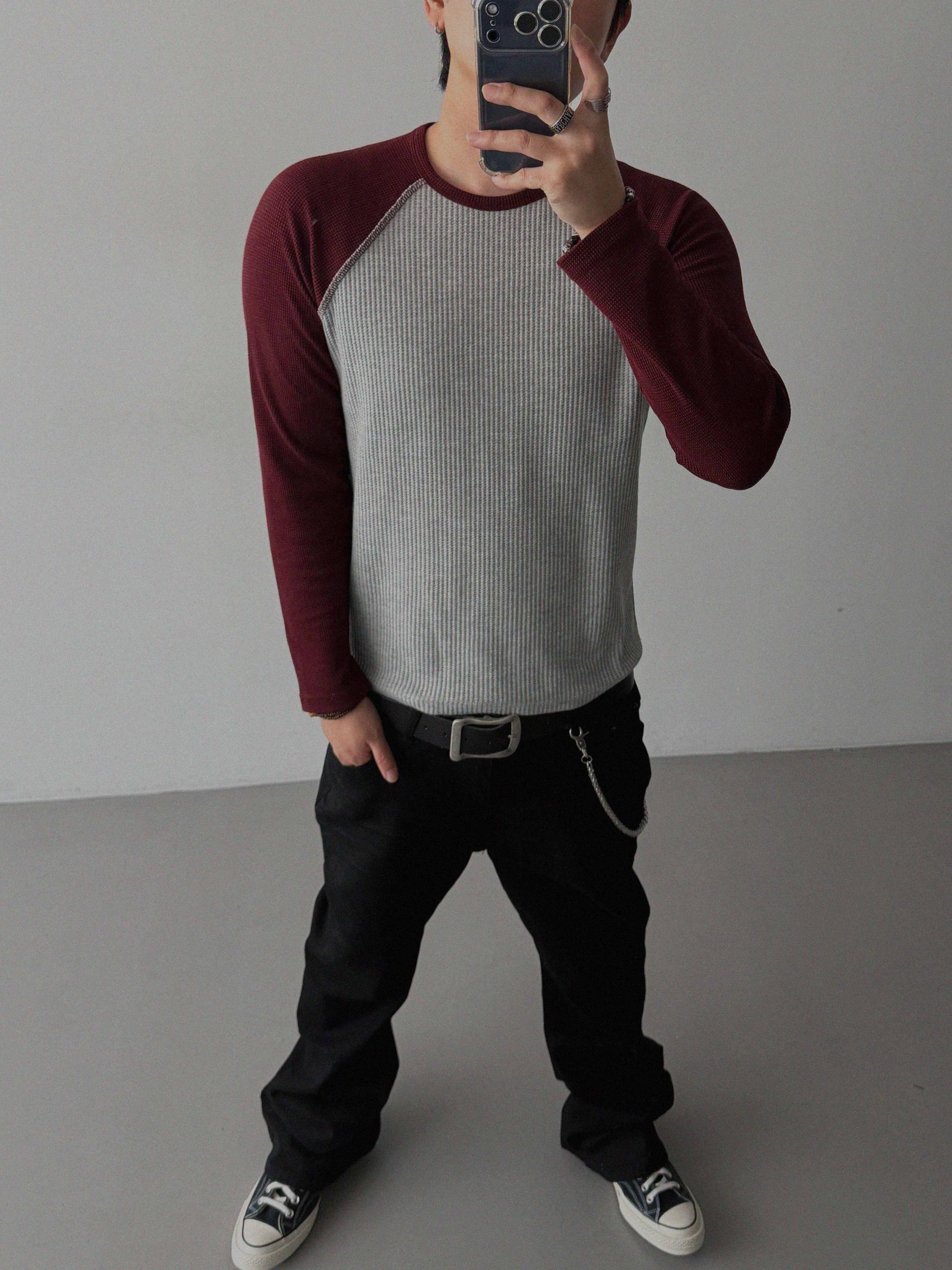 Tukhines waffle slim raglan t