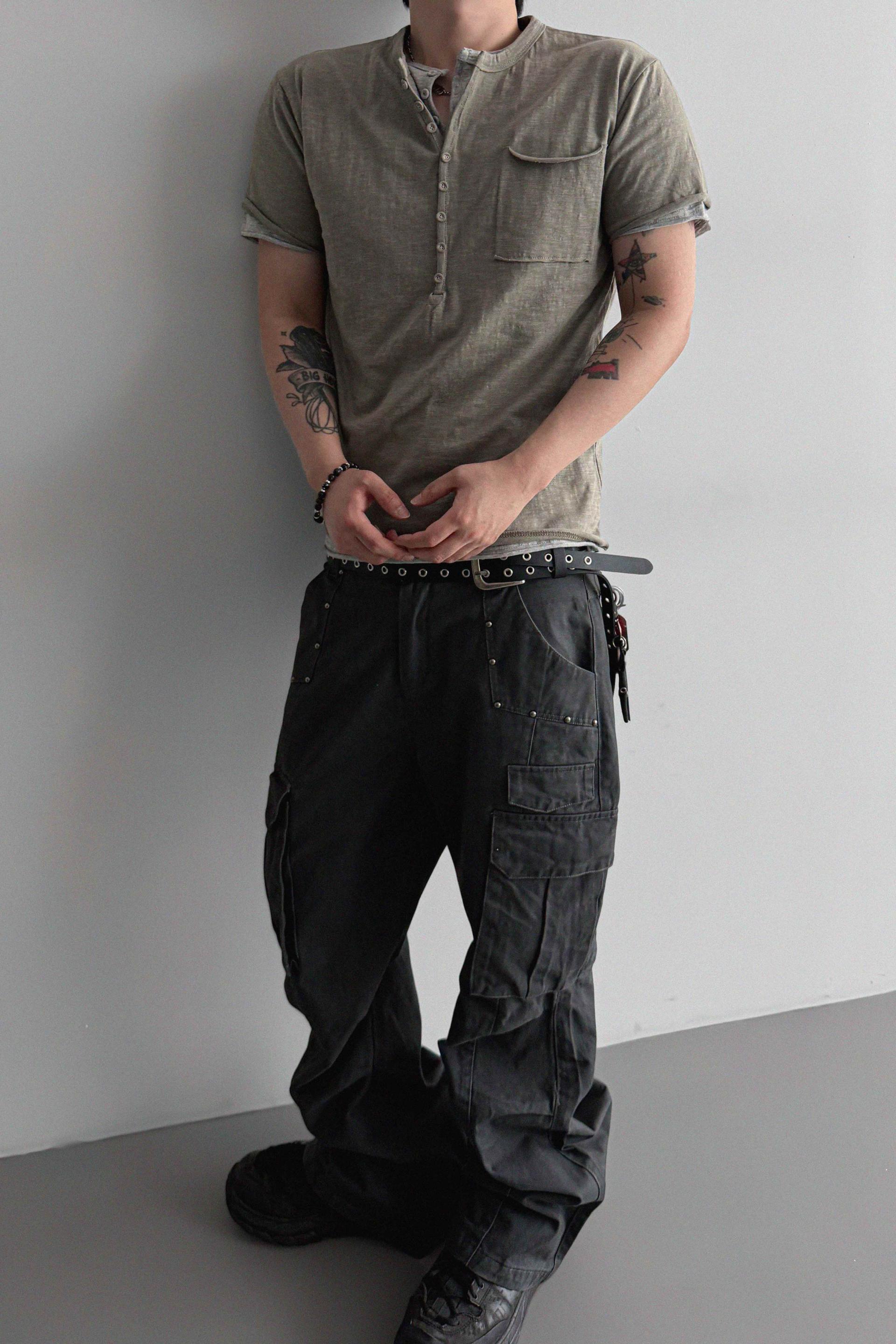 Dying stud cargo flared pants