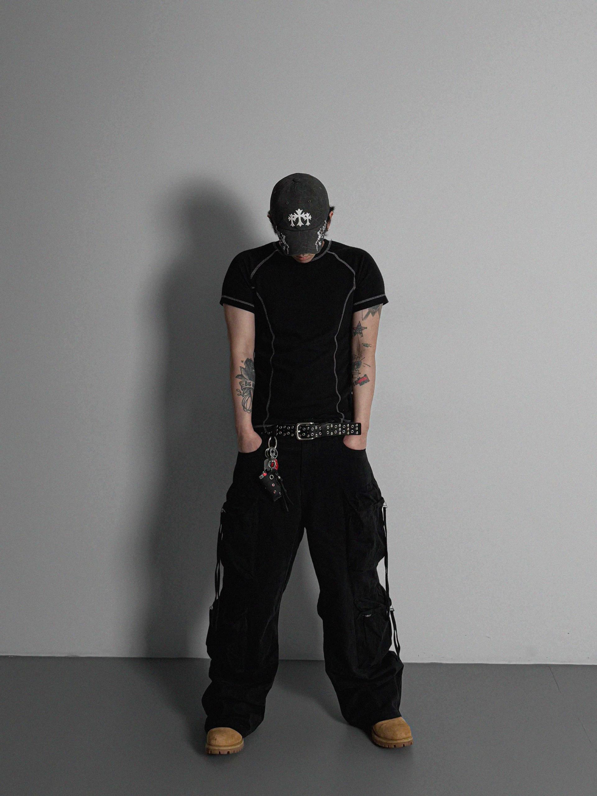 Slim stitch muscle half t