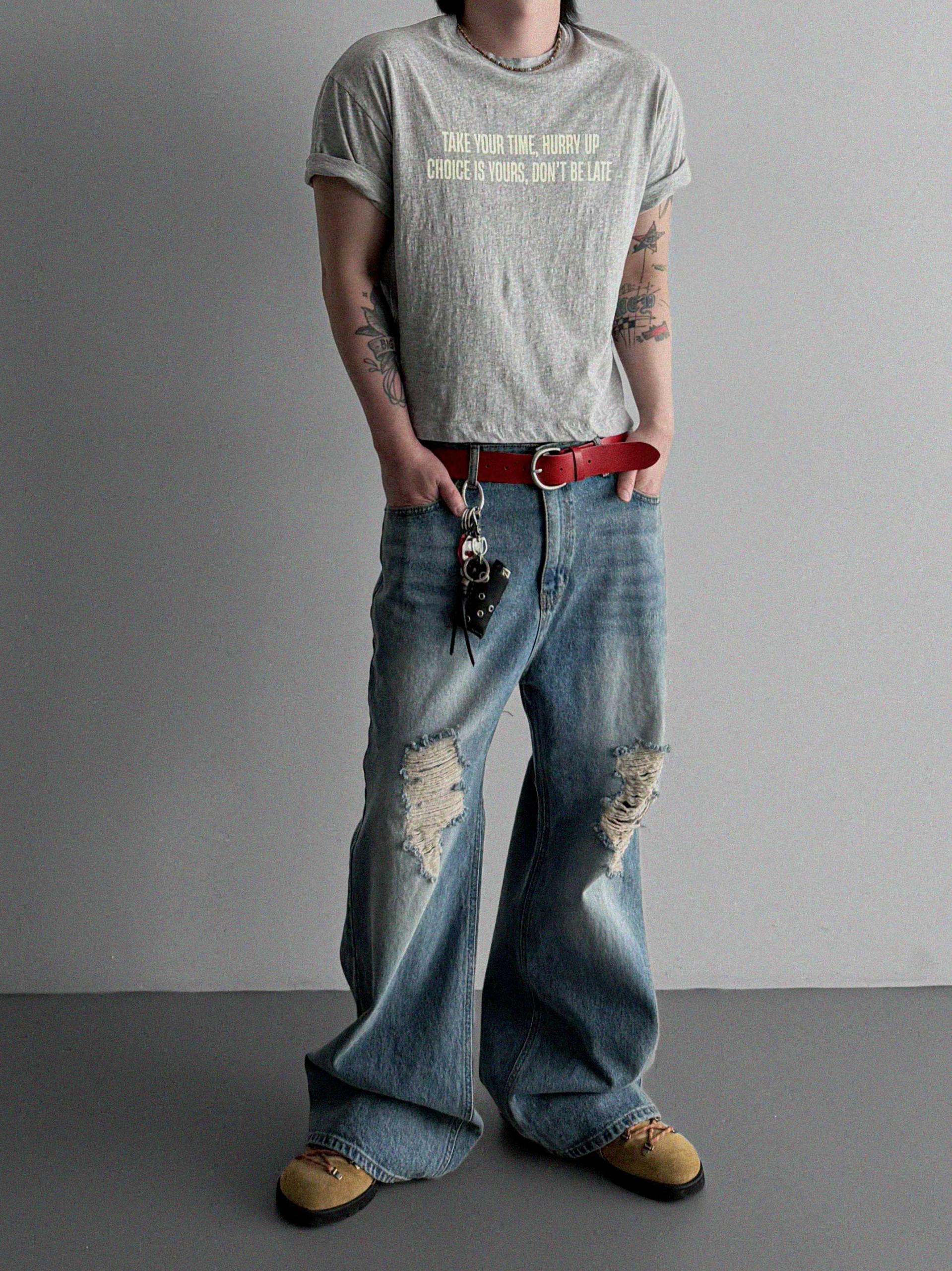 Destroyed flare denim pants