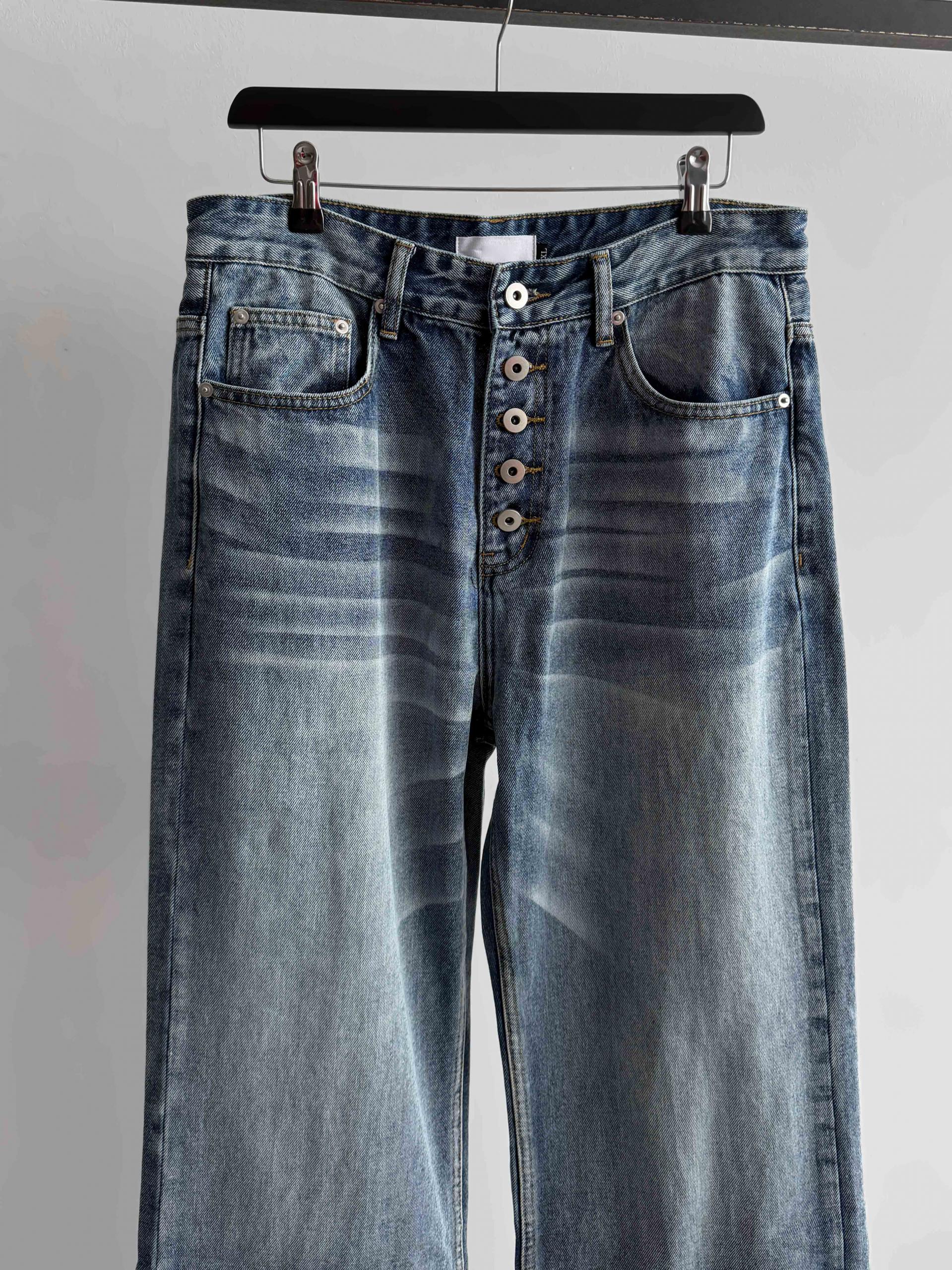 Button fly flare denim pants