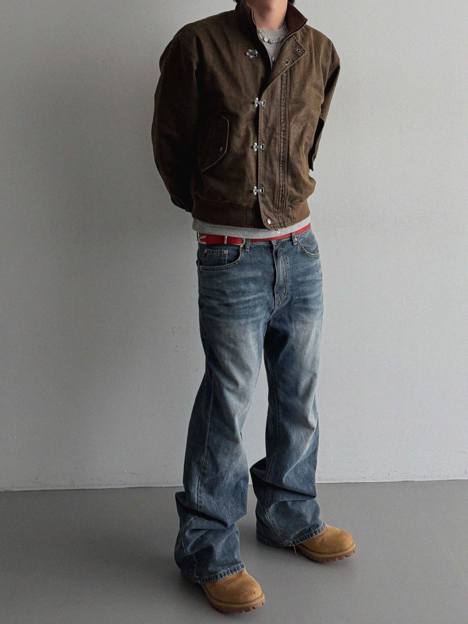 Deep brush flare denim pants