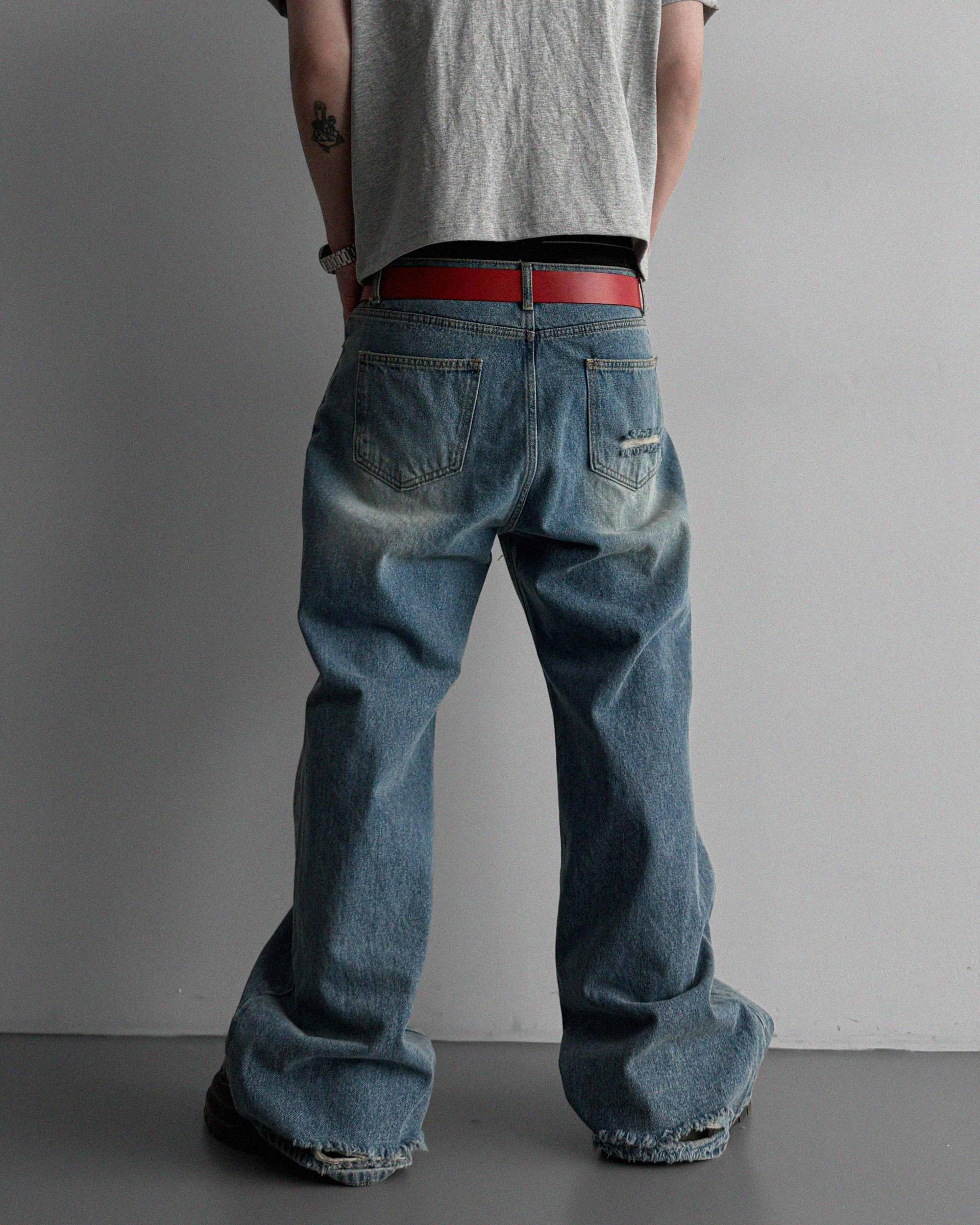 Destroyed flare denim pants