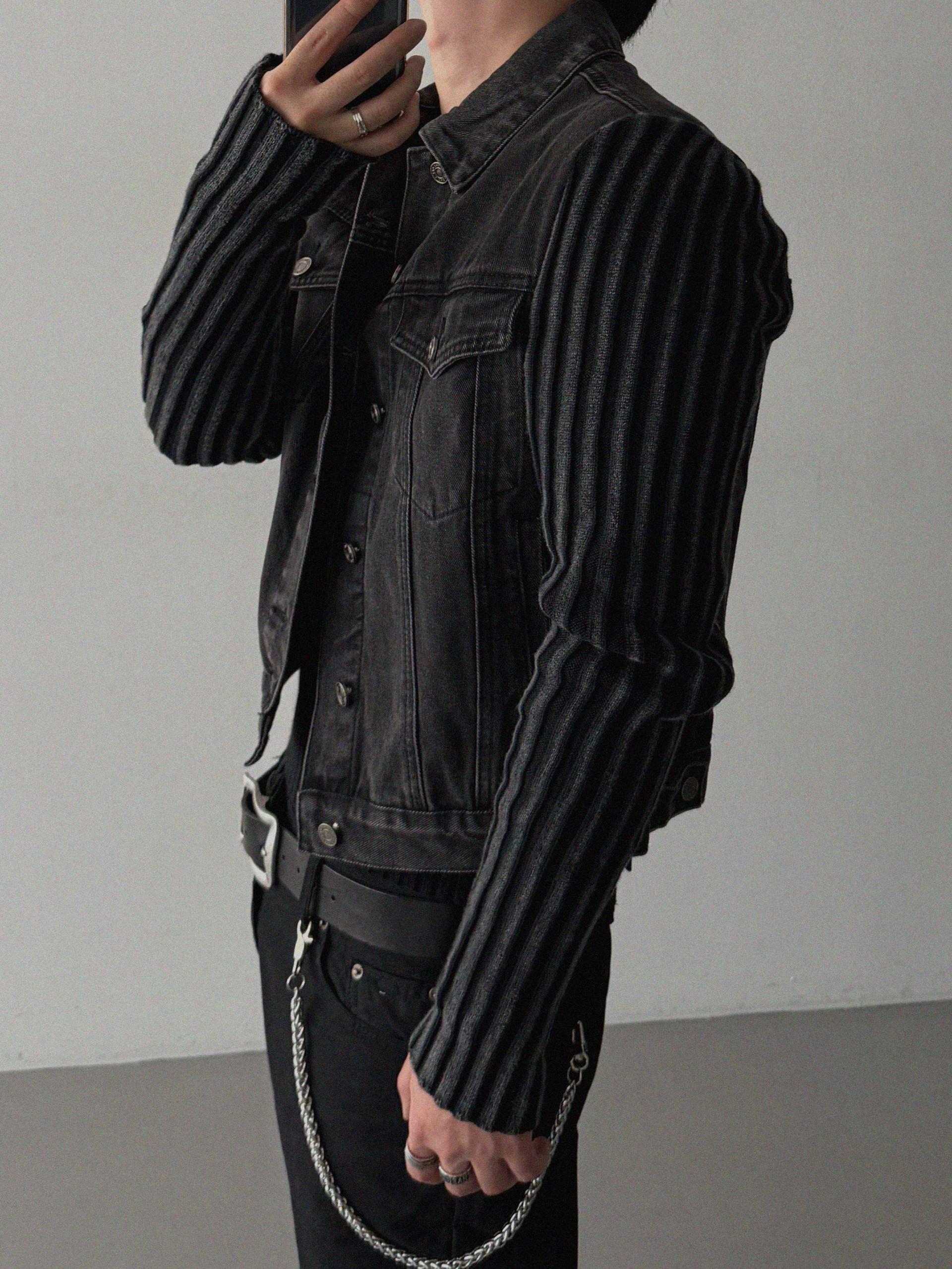 Shadow knit denim crop jacket
